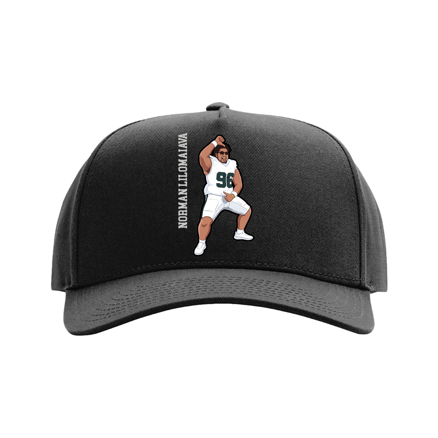 Full Fabric Five-Panel Champ Cap — Name Vertical in Black