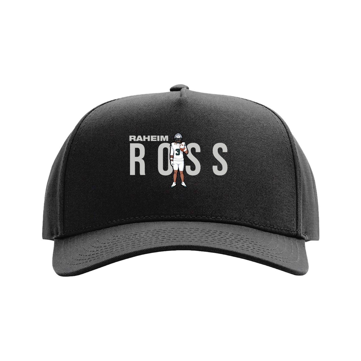 Full Fabric Five-Panel Champ Cap — Player Name in Black