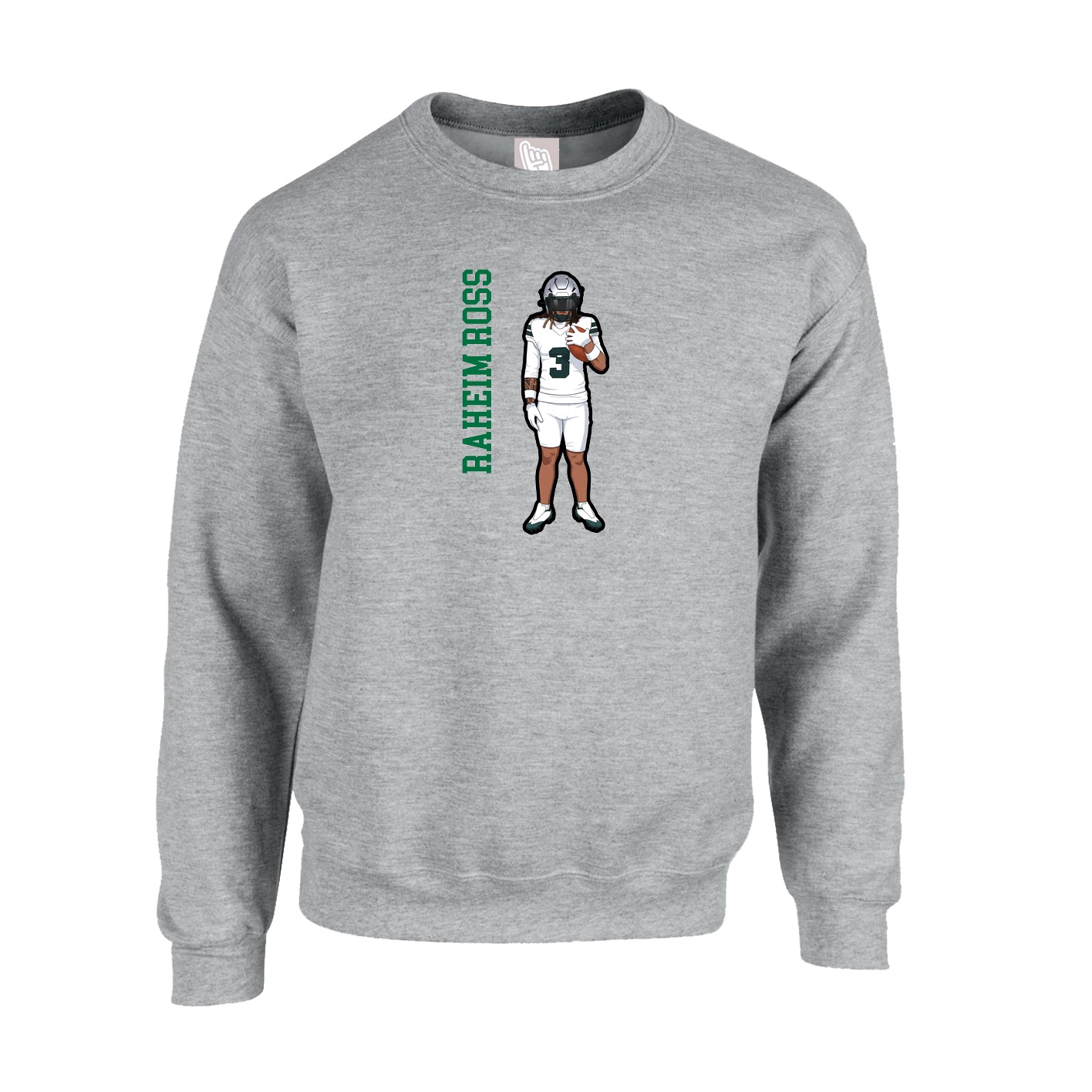 Fleece Crew — Name Vertical in Grey