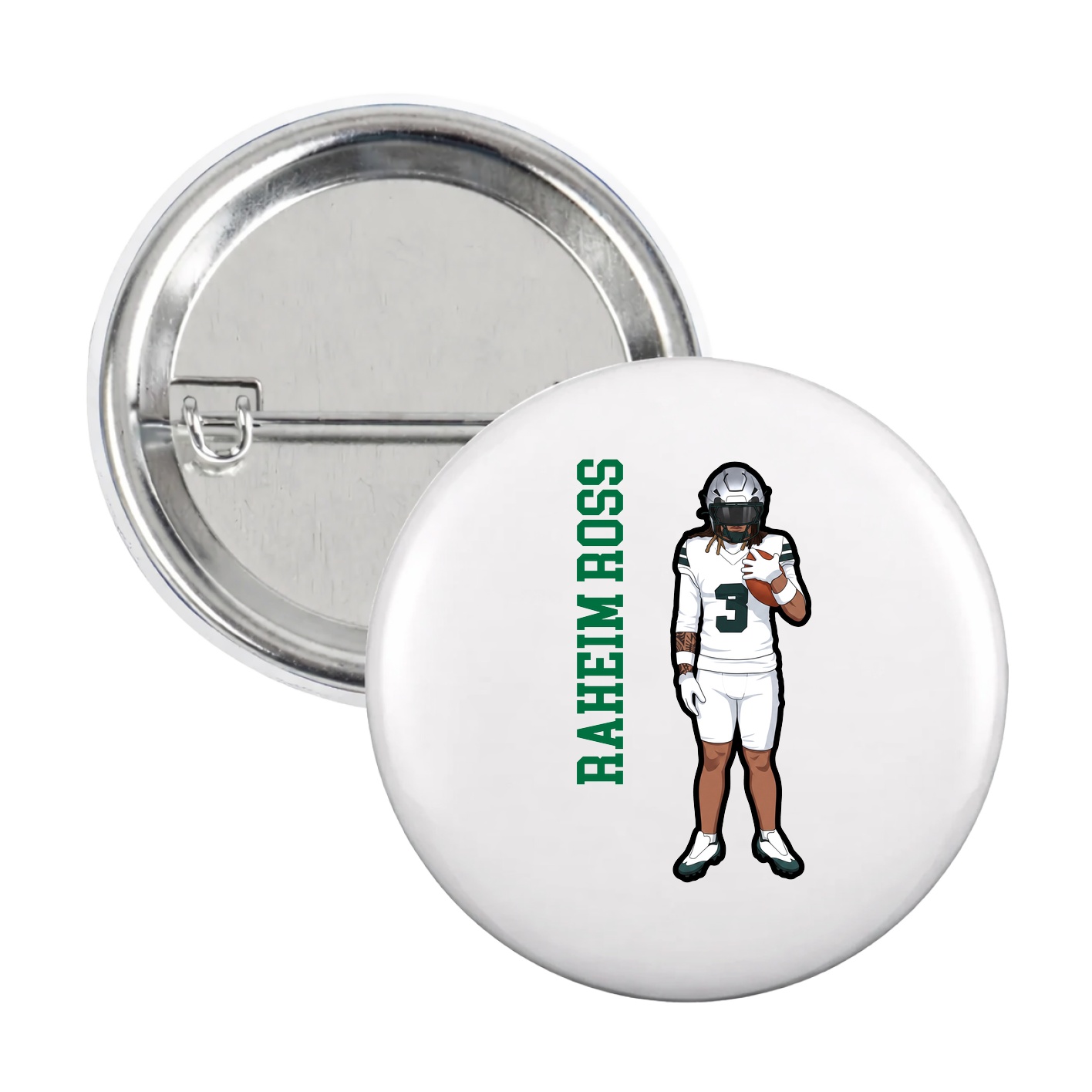 Game Day Button — Name Vertical in White