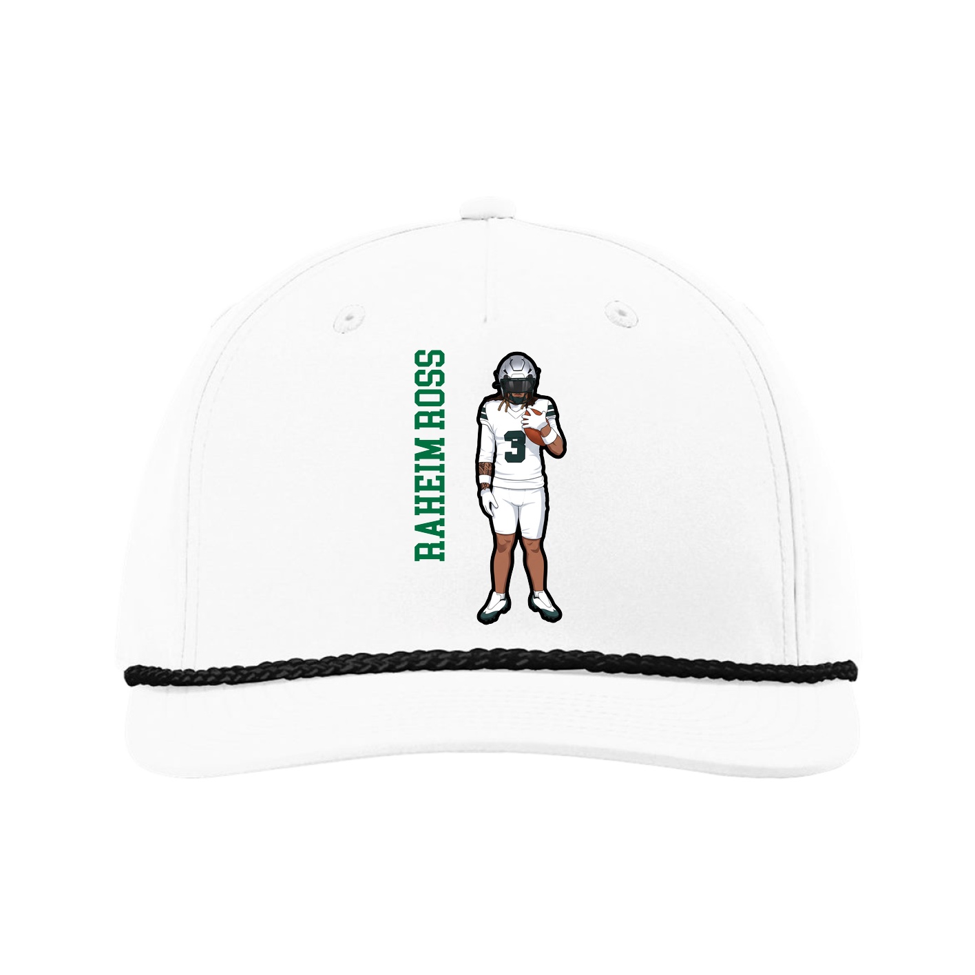 Five-Panel Classic Rope Cap — Name Vertical in White