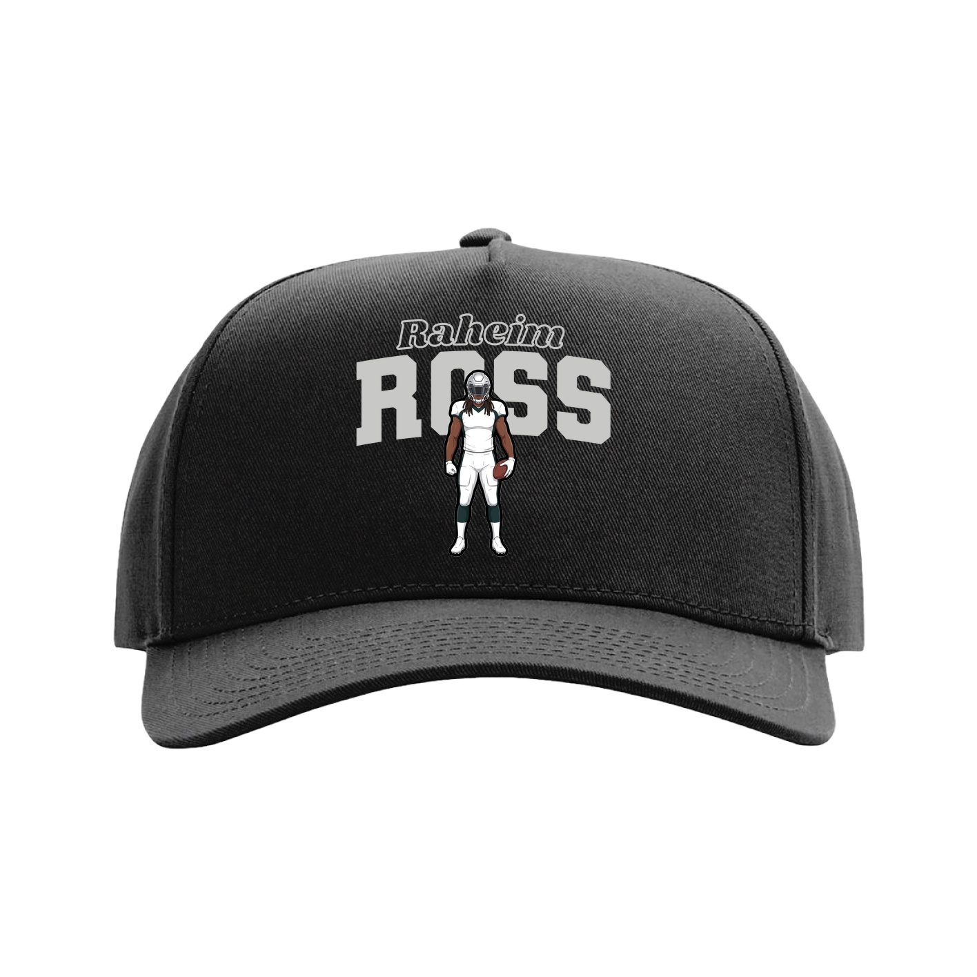 Full Fabric Five-Panel Champ Cap — Name Arch in Black