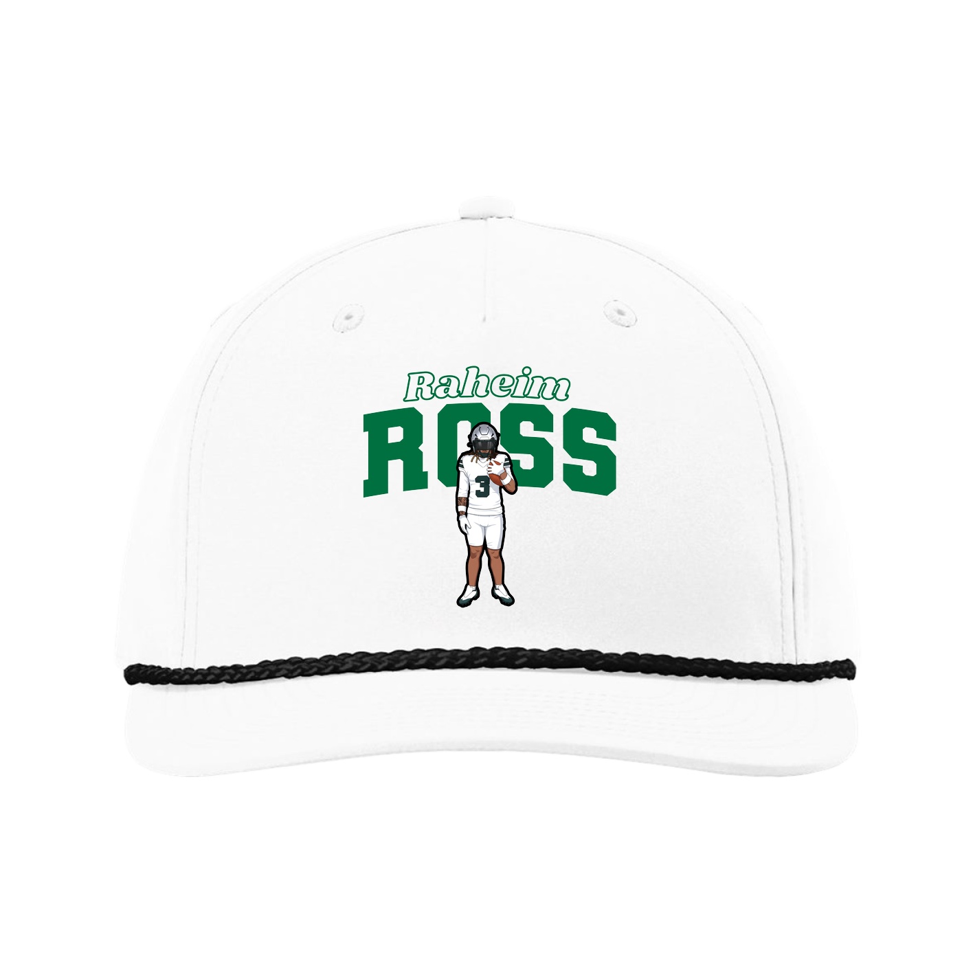 Five-Panel Classic Rope Cap — Name Arch in White