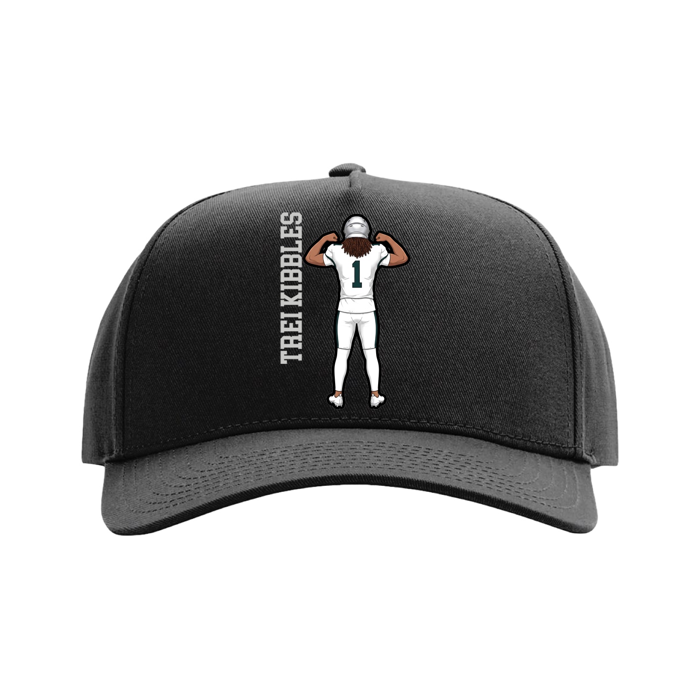 Full Fabric Five-Panel Champ Cap — Name Vertical in Black
