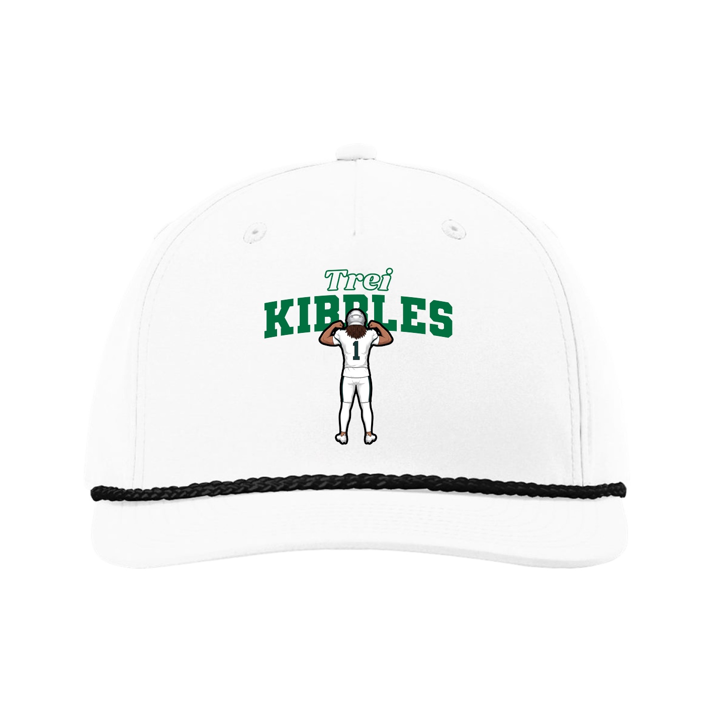 Five-Panel Classic Rope Cap — Name Arch in White