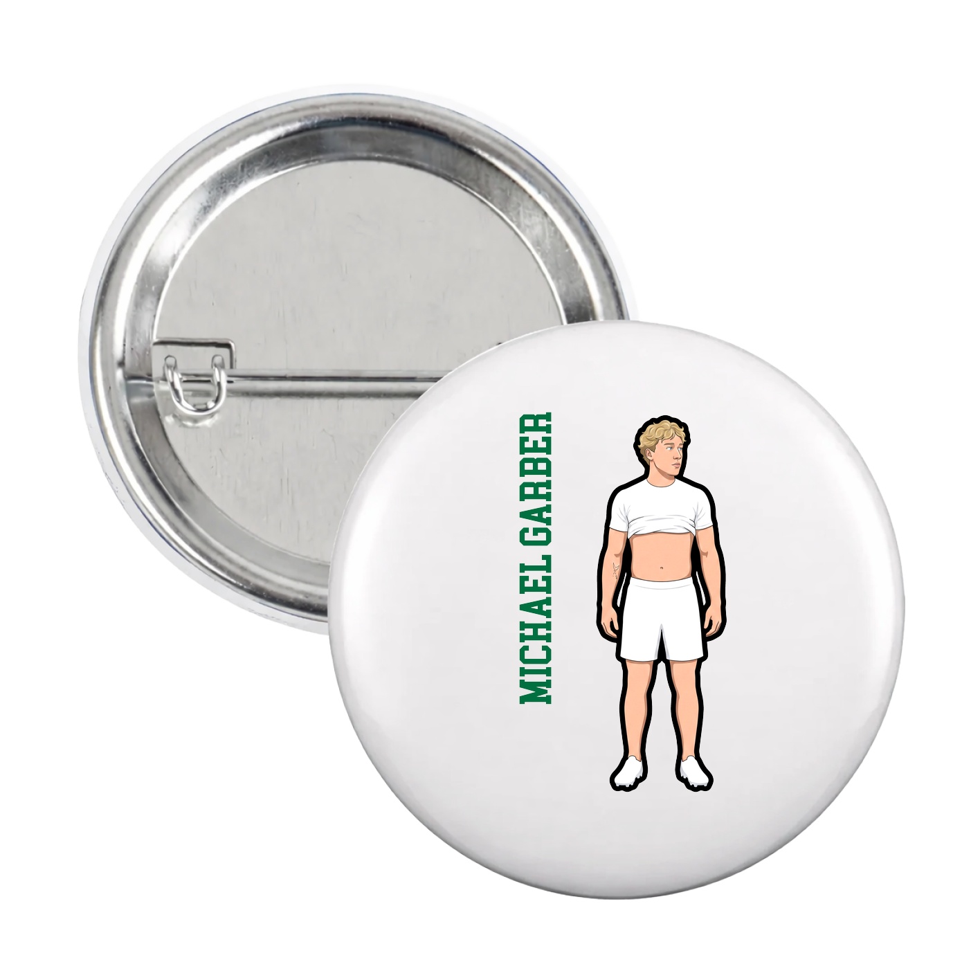Game Day Button — Name Vertical in White