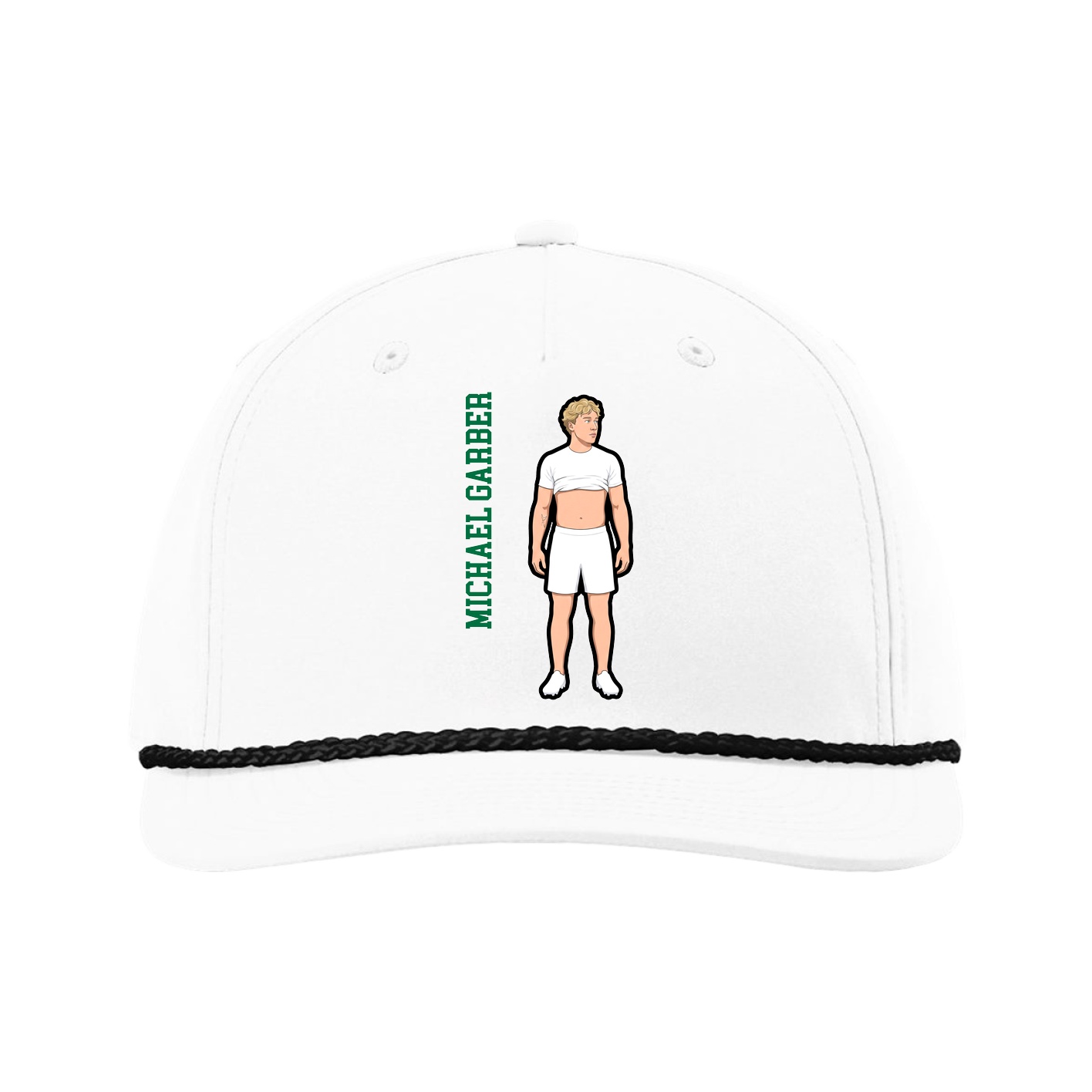 Five-Panel Classic Rope Cap — Name Vertical in White