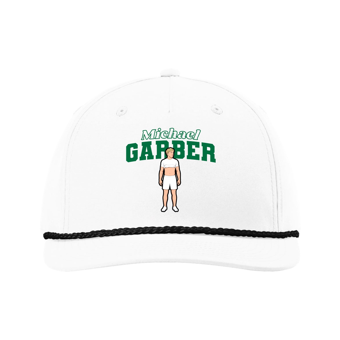 Five-Panel Classic Rope Cap — Name Arch in White