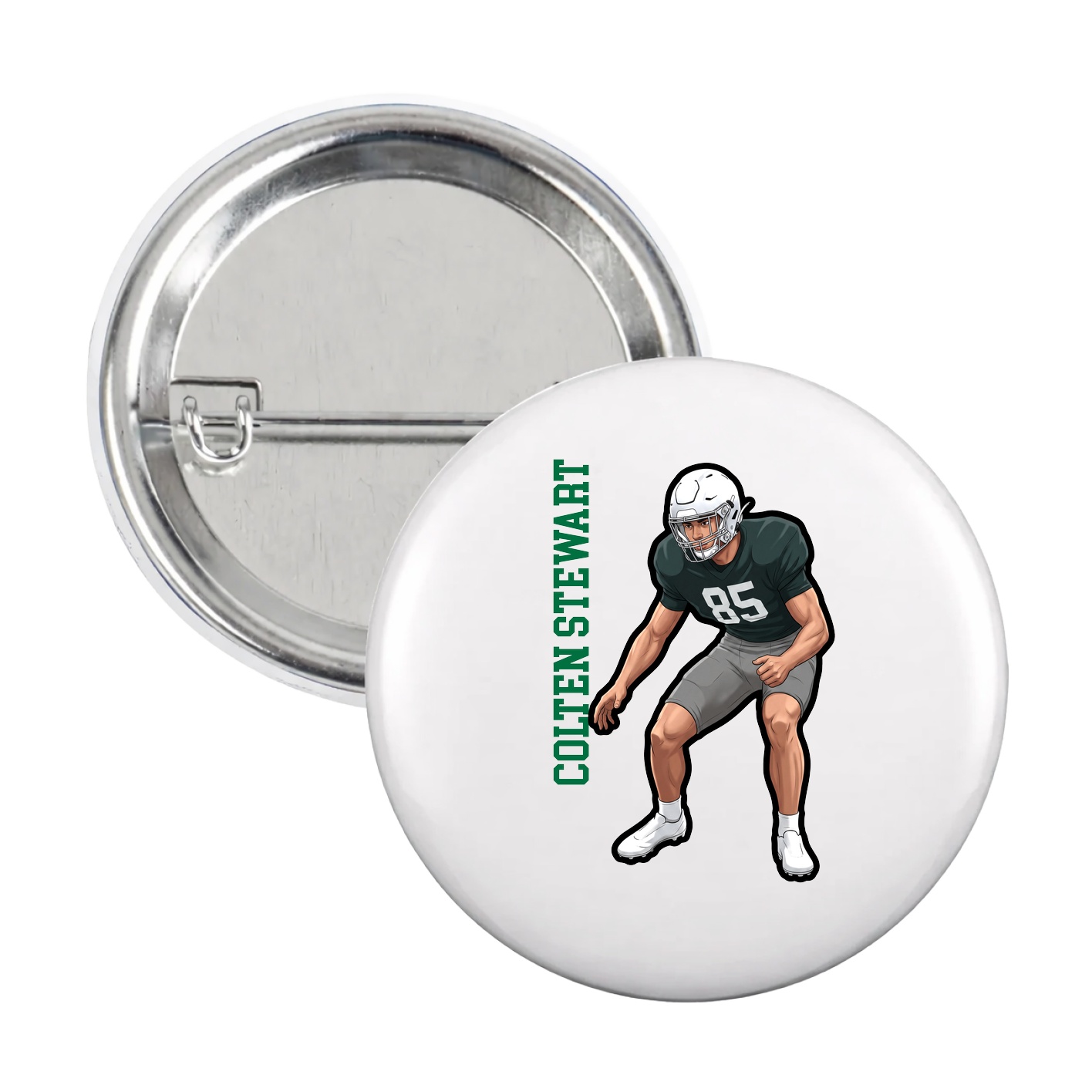 Game Day Button — Name Vertical in White