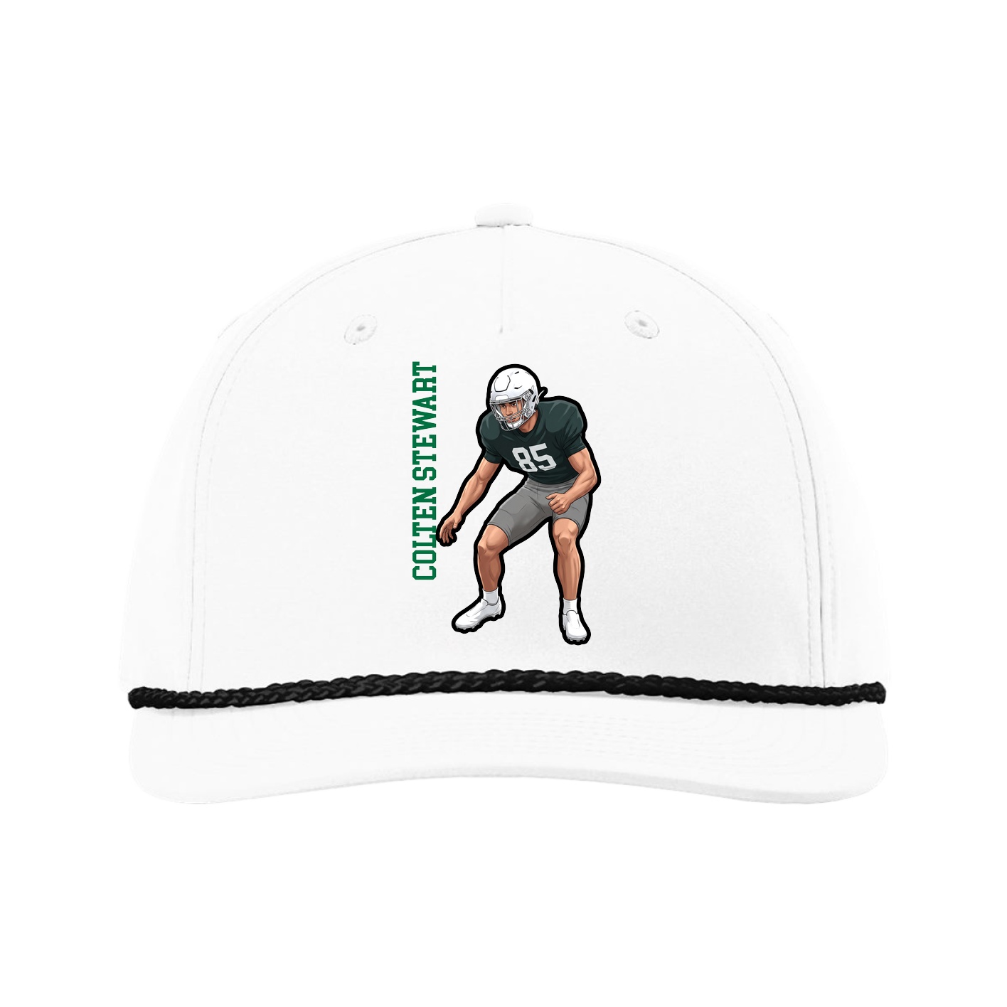 Five-Panel Classic Rope Cap — Name Vertical in White