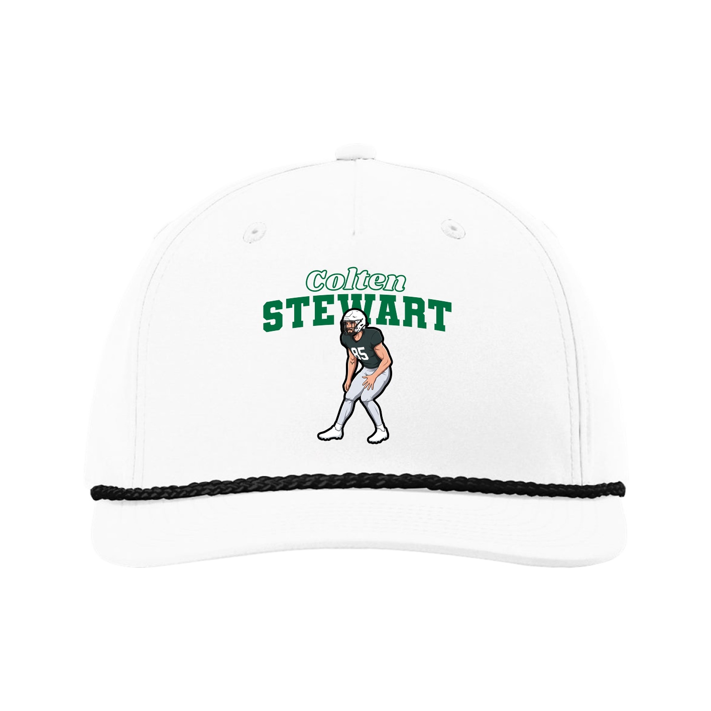 Five-Panel Classic Rope Cap — Name Arch in White