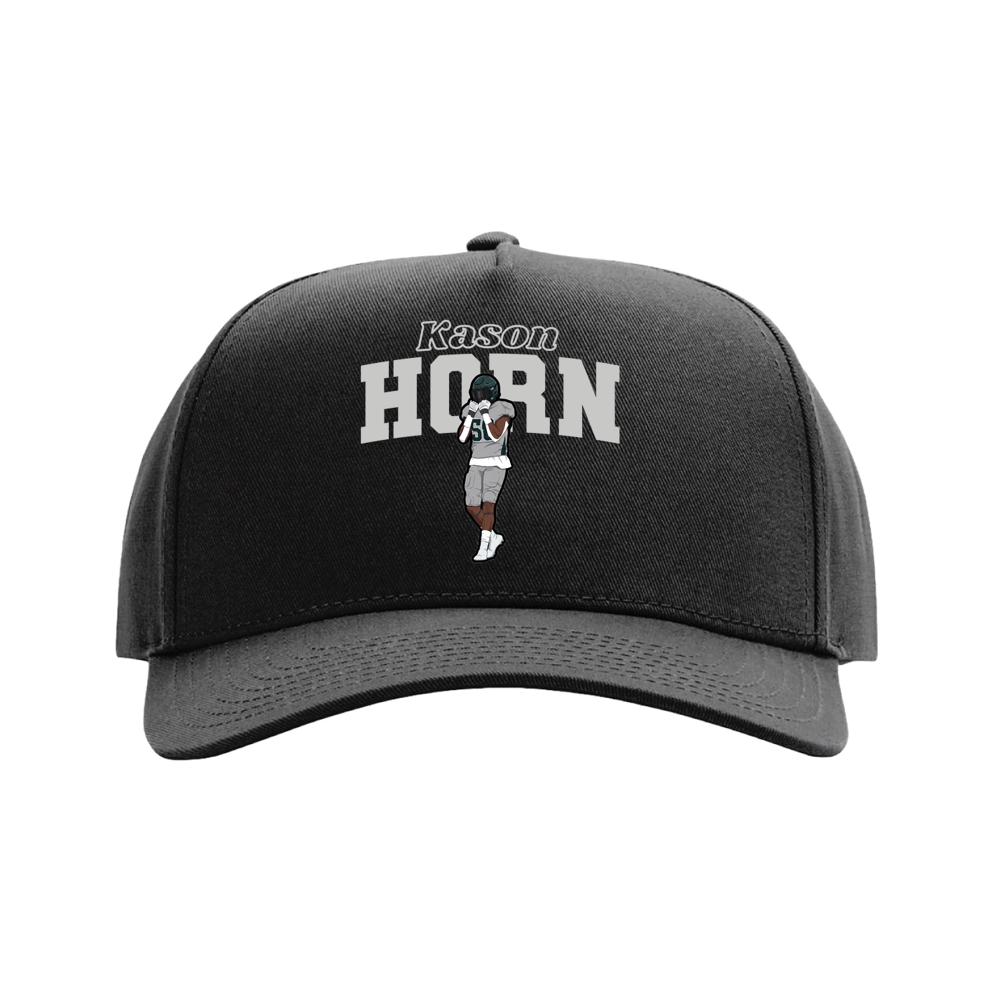 Full Fabric Five-Panel Champ Cap — Name Arch in Black