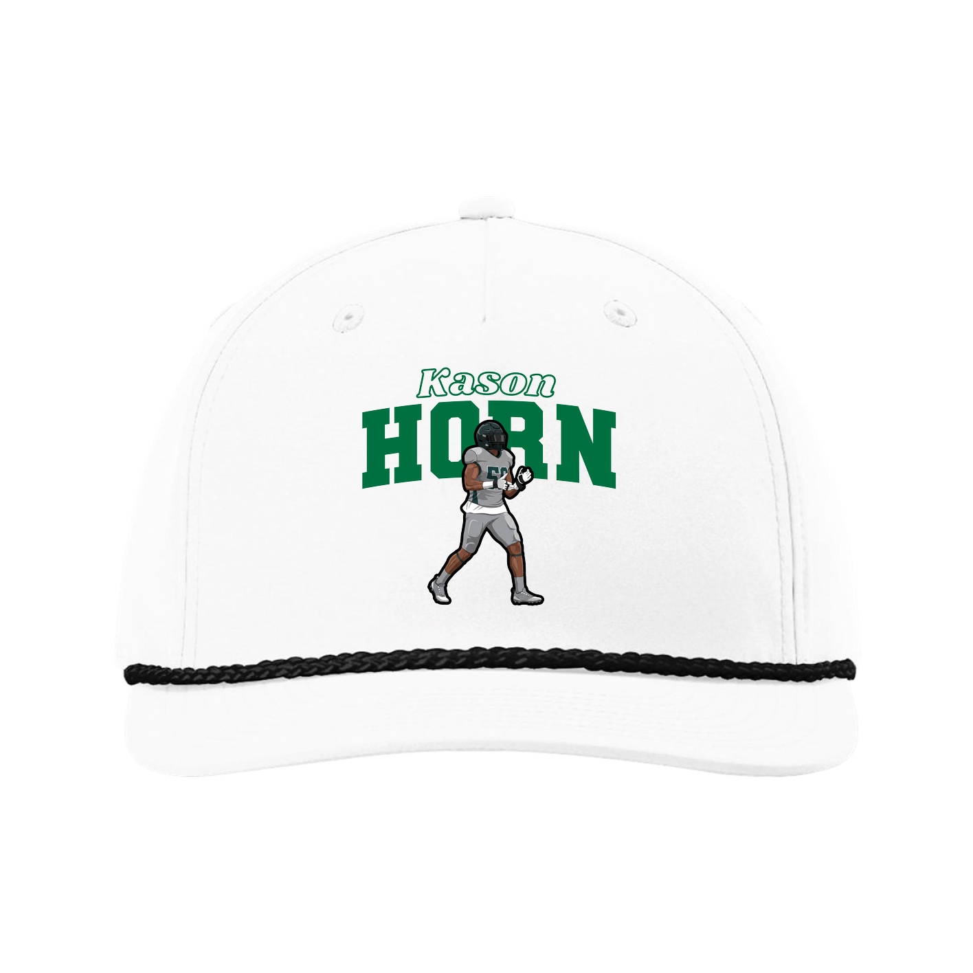 Five-Panel Classic Rope Cap — Name Arch in White