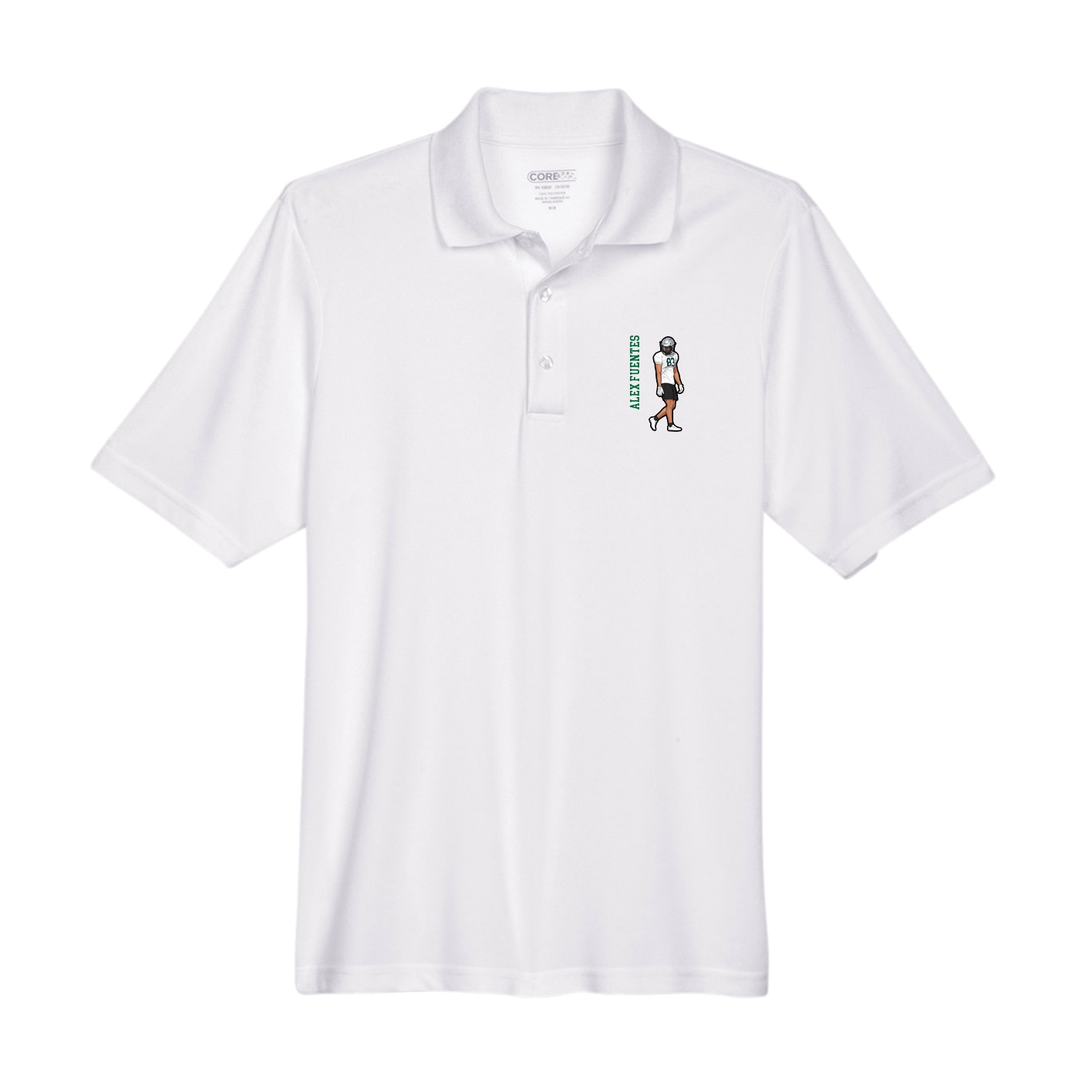 Performance Polo — Name Vertical in White
