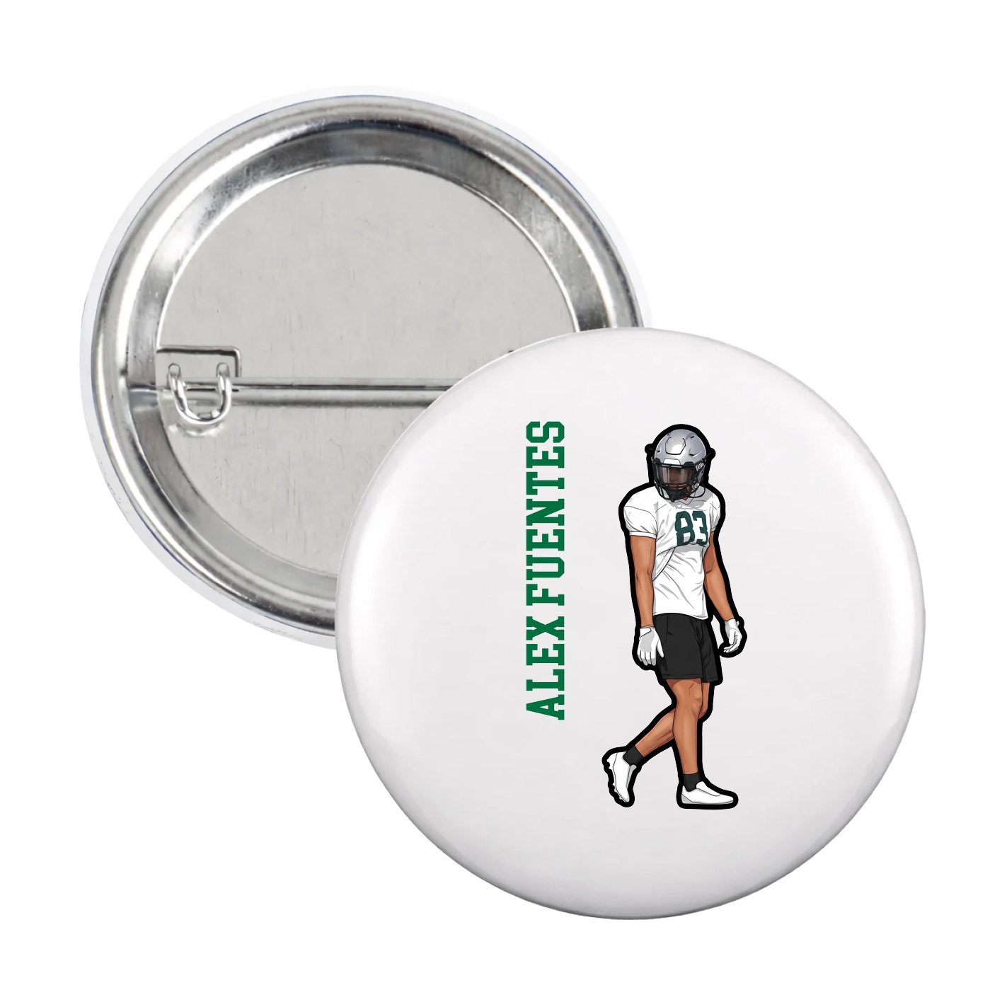 Game Day Button — Name Vertical in White