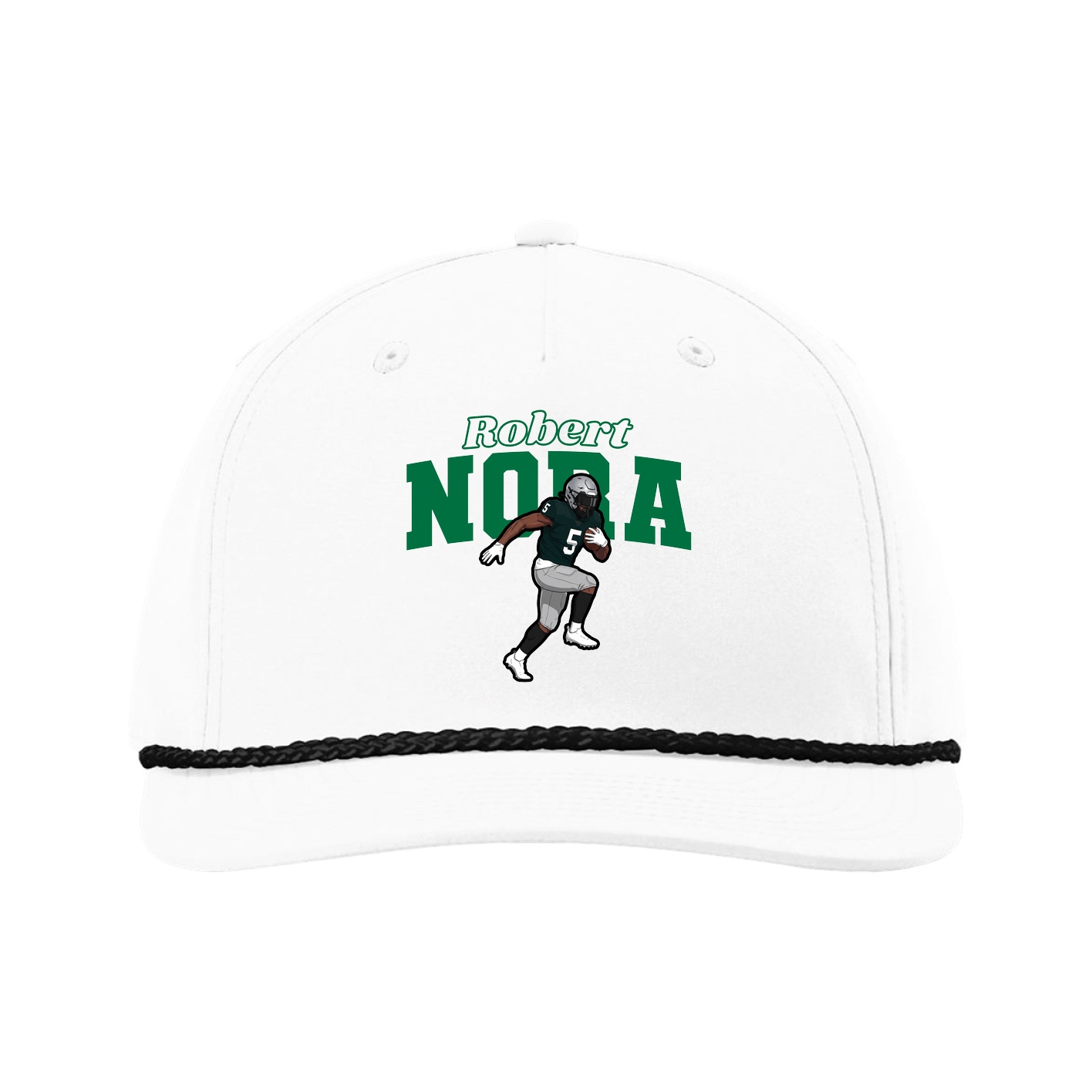 Five-Panel Classic Rope Cap — Name Arch in White