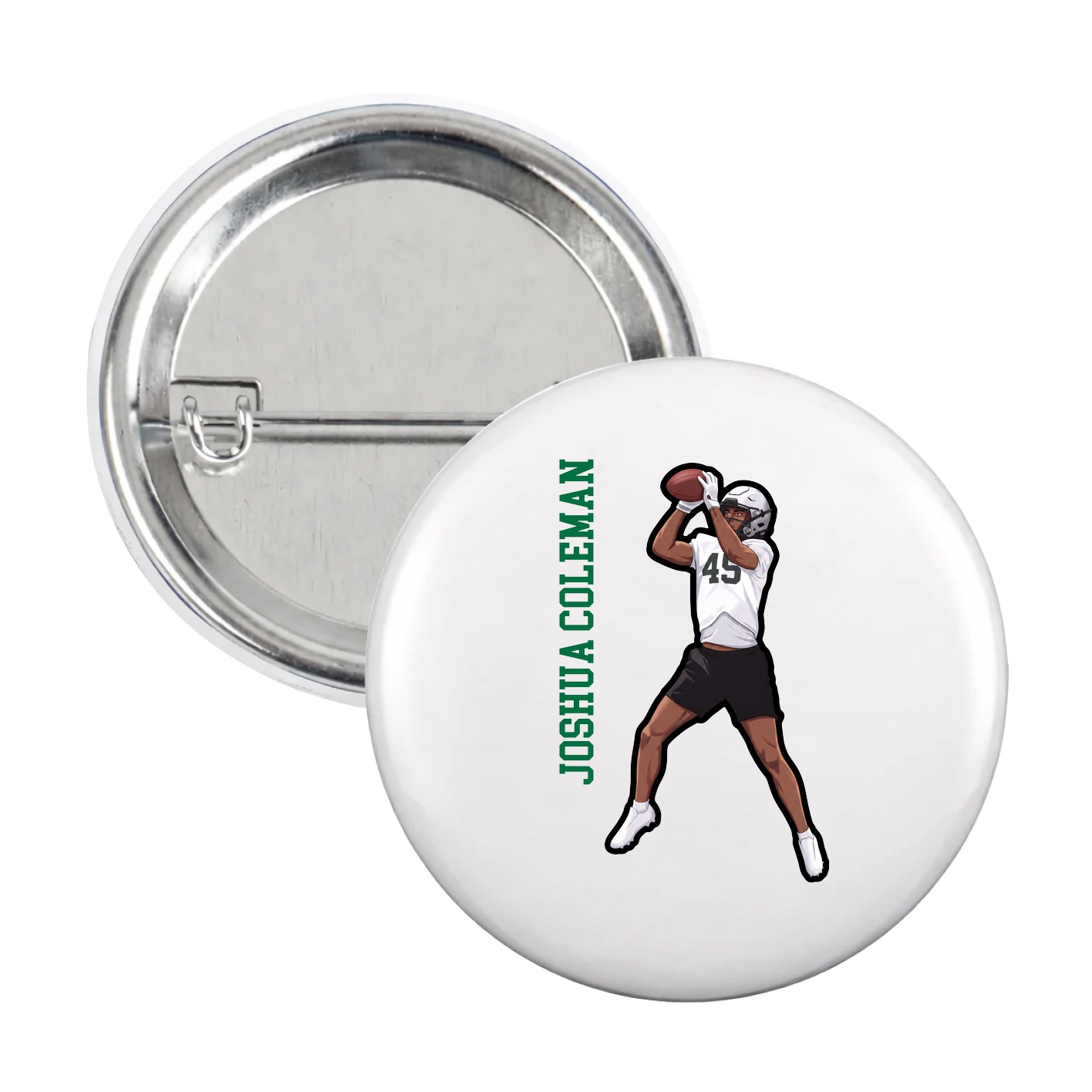 Game Day Button — Name Vertical in White