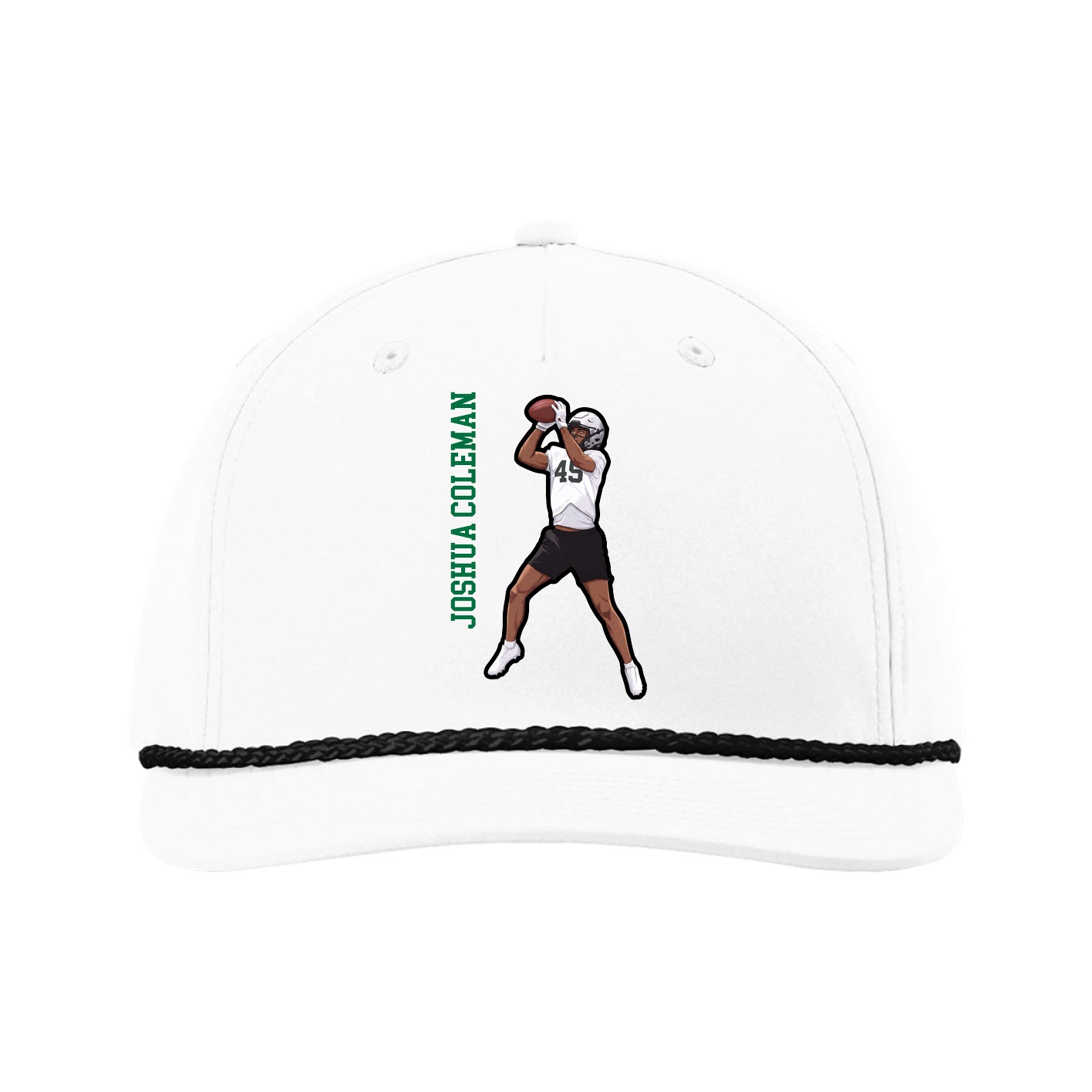 Five-Panel Classic Rope Cap — Name Vertical in White