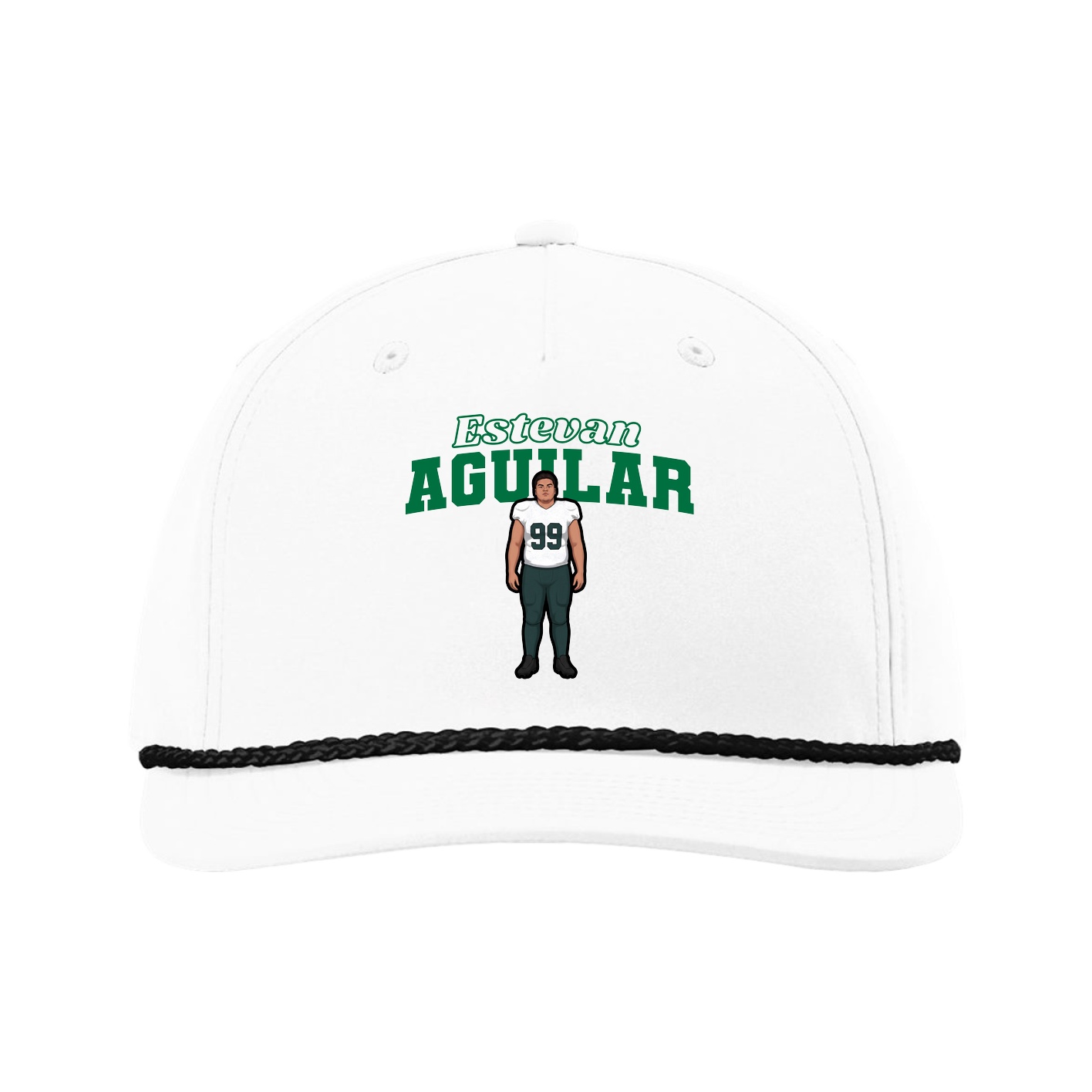 Five-Panel Classic Rope Cap — Name Arch in White