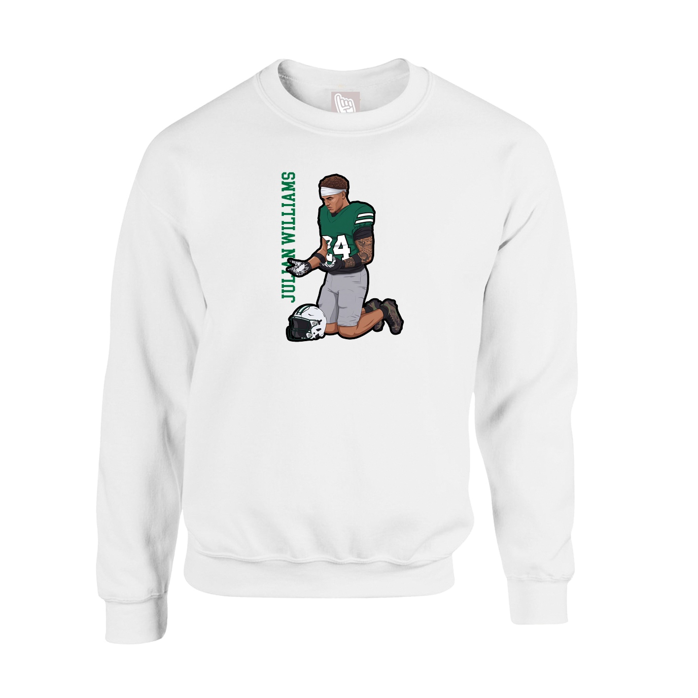 Fleece Crew — Name Vertical in White