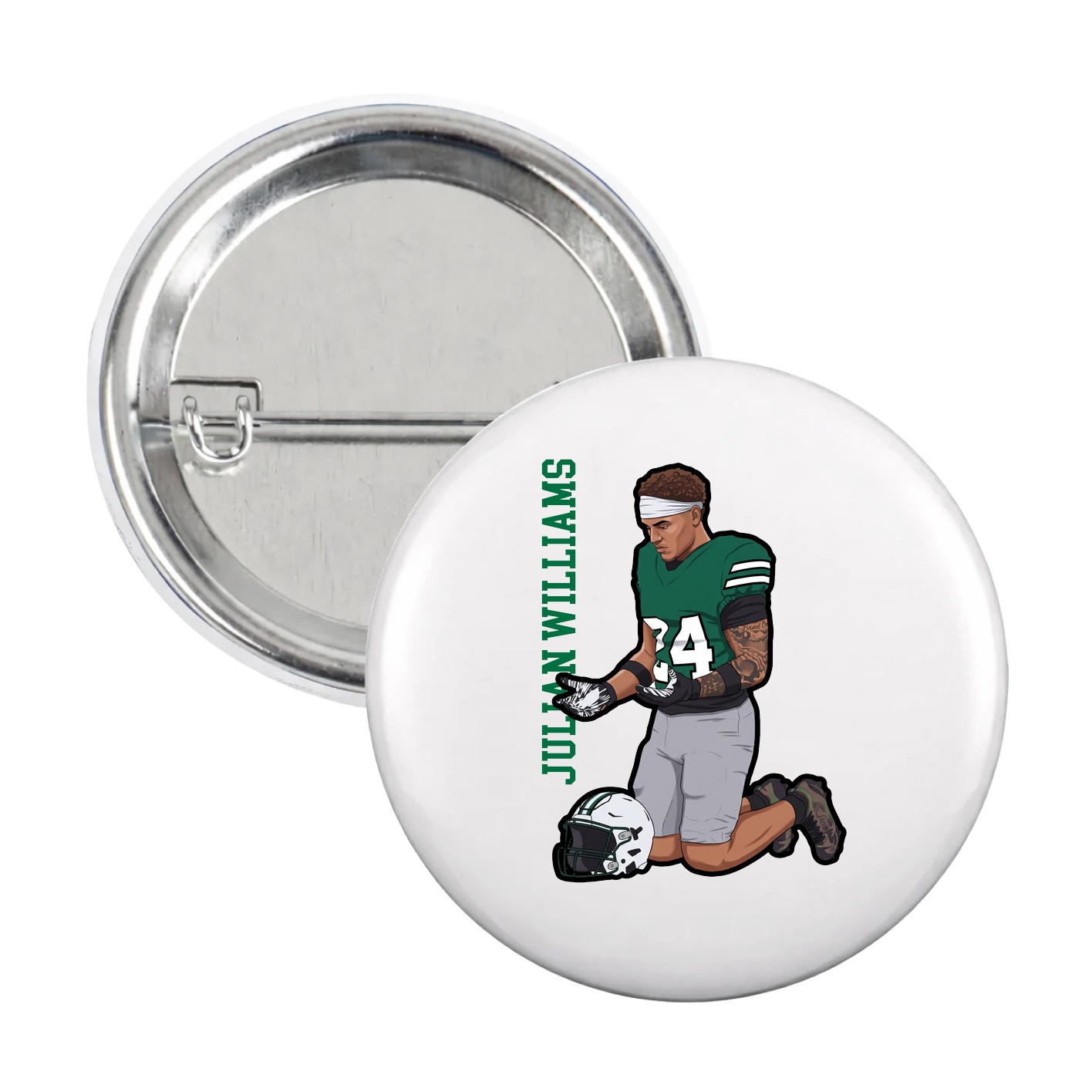 Game Day Button — Name Vertical in White