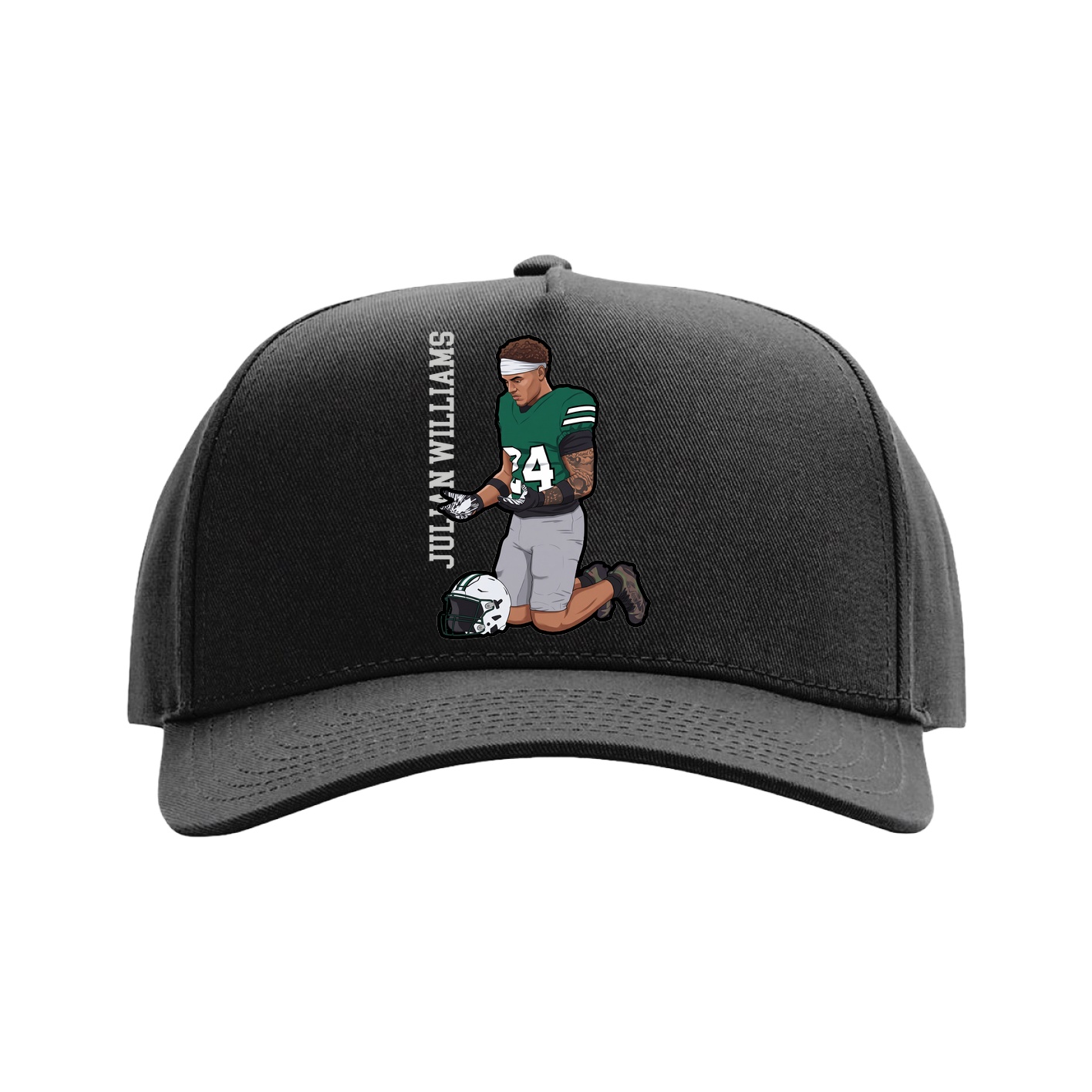 Full Fabric Five-Panel Champ Cap — Name Vertical in Black