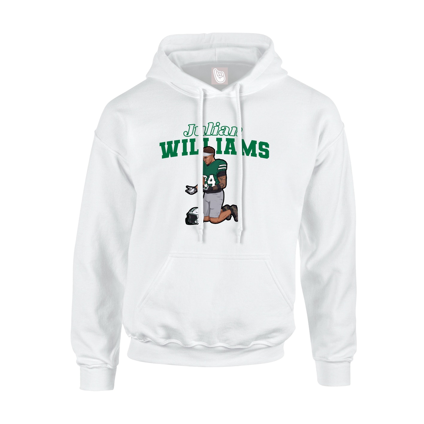 Youth Hoodie — Name Arch in White