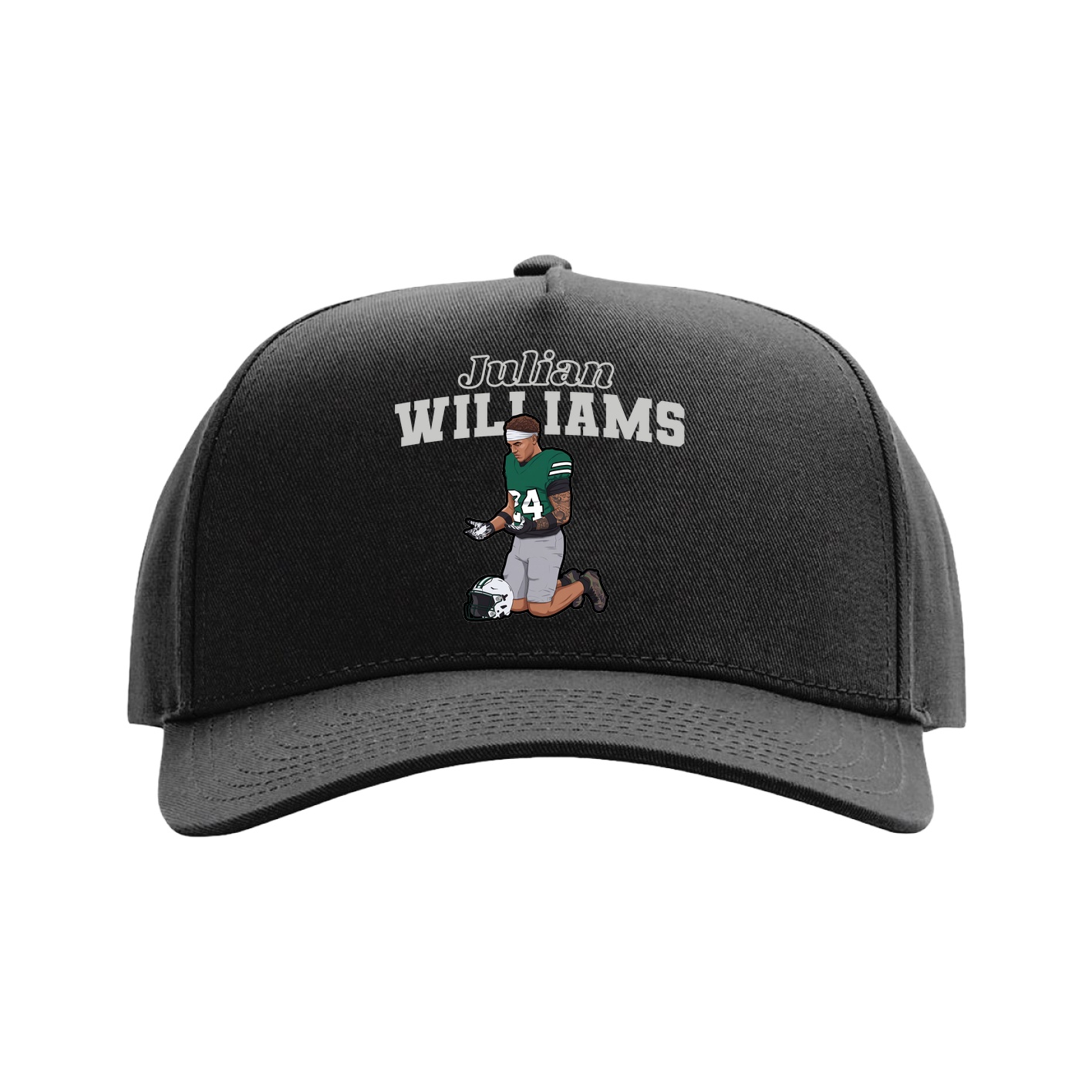 Full Fabric Five-Panel Champ Cap — Name Arch in Black