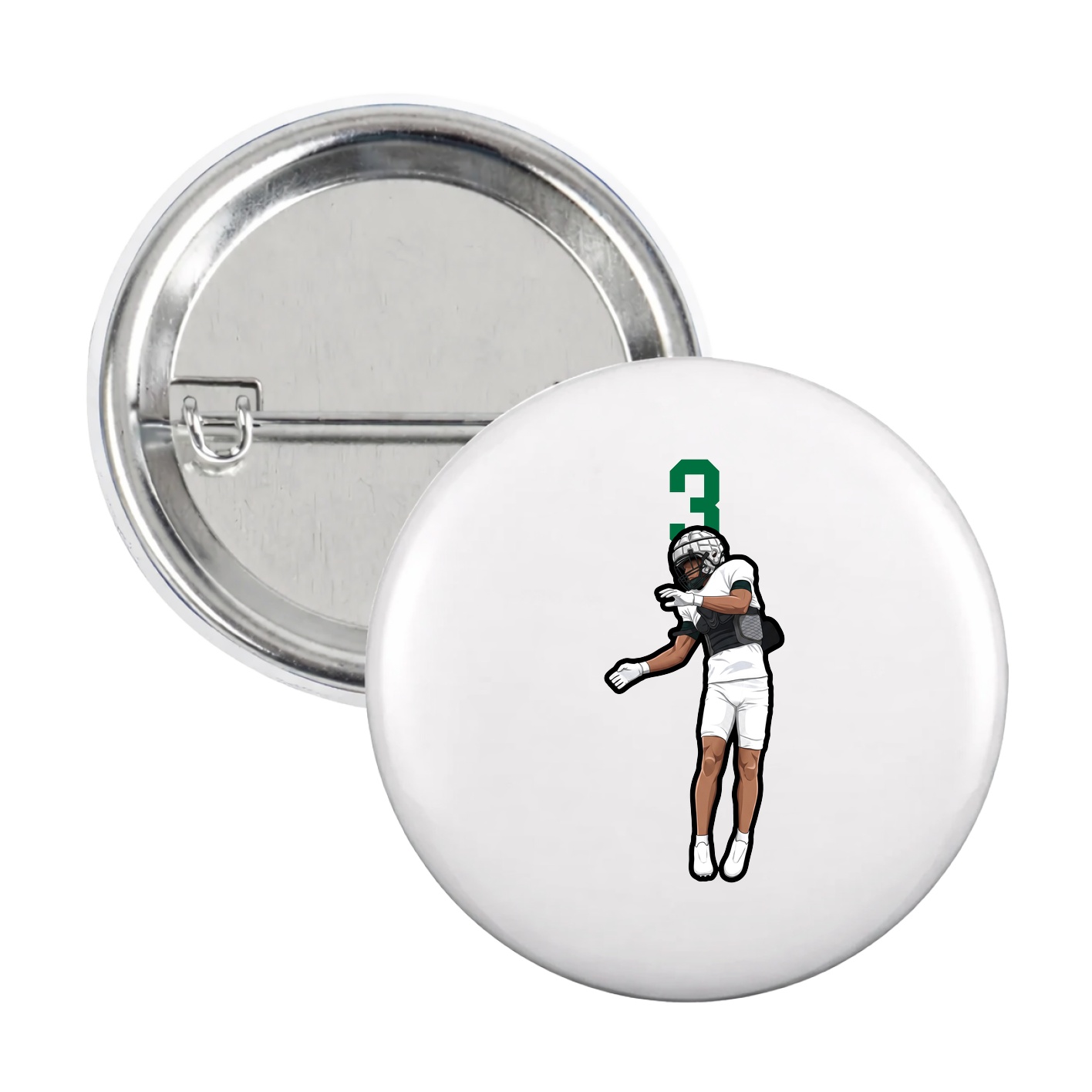 Game Day Button — Number Top in White