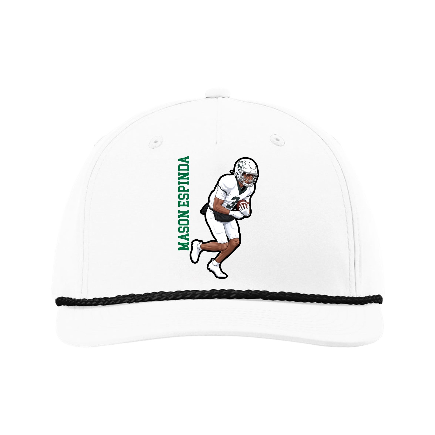Five-Panel Classic Rope Cap — Name Vertical in White