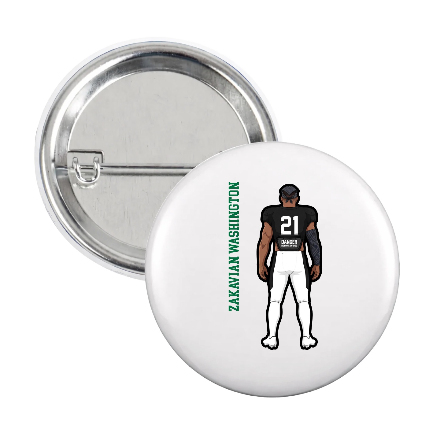 Game Day Button — Name Vertical in White