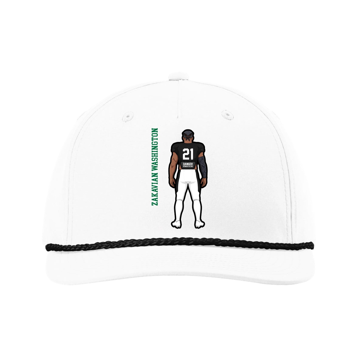 Five-Panel Classic Rope Cap — Name Vertical in White