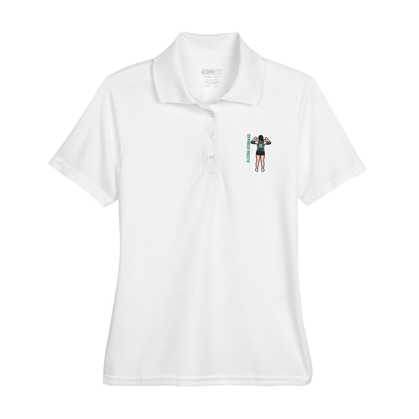 Womens Performance Polo — Name Vertical in White