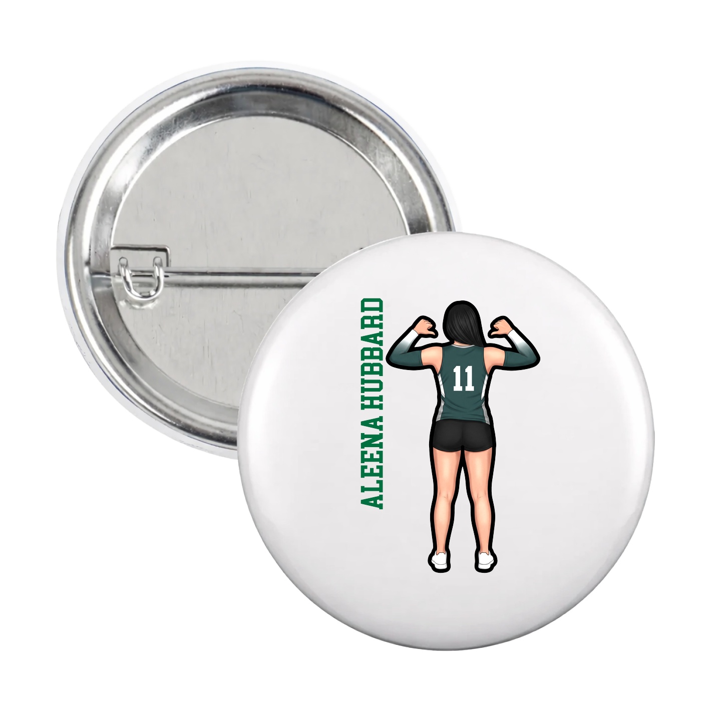 Game Day Button — Name Vertical in White