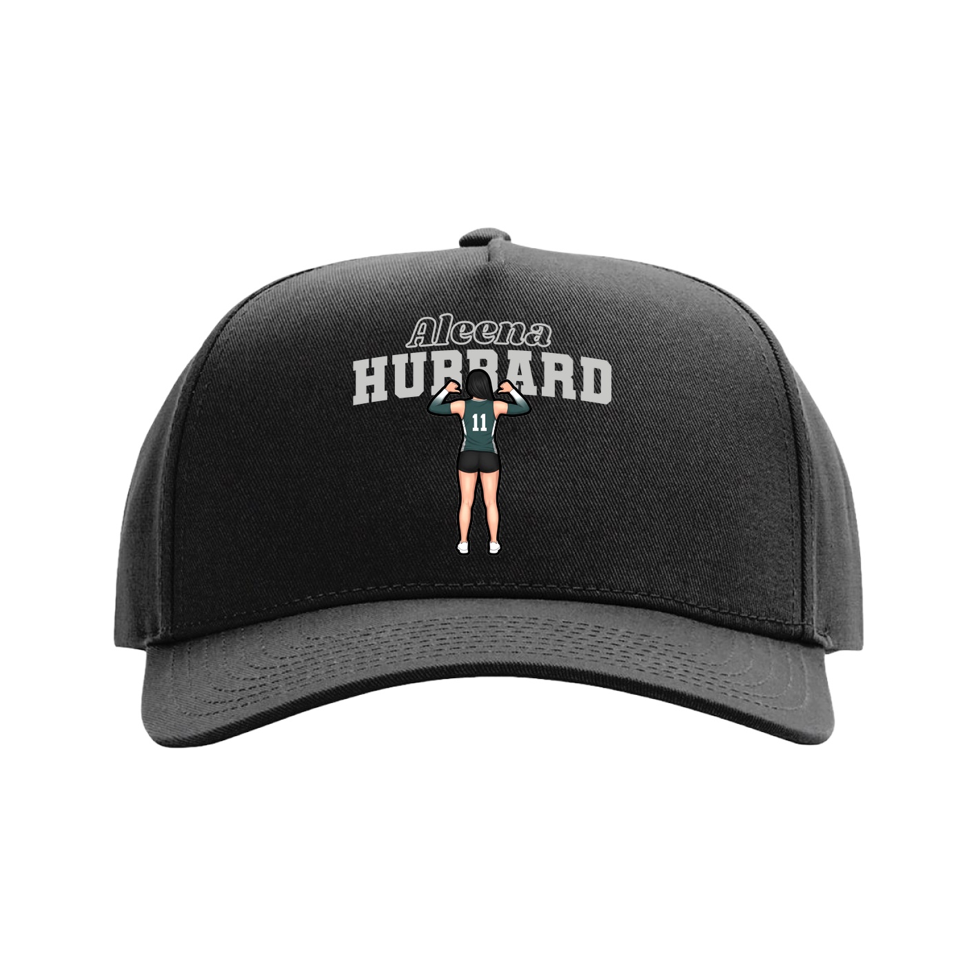 Full Fabric Five-Panel Champ Cap — Name Arch in Black