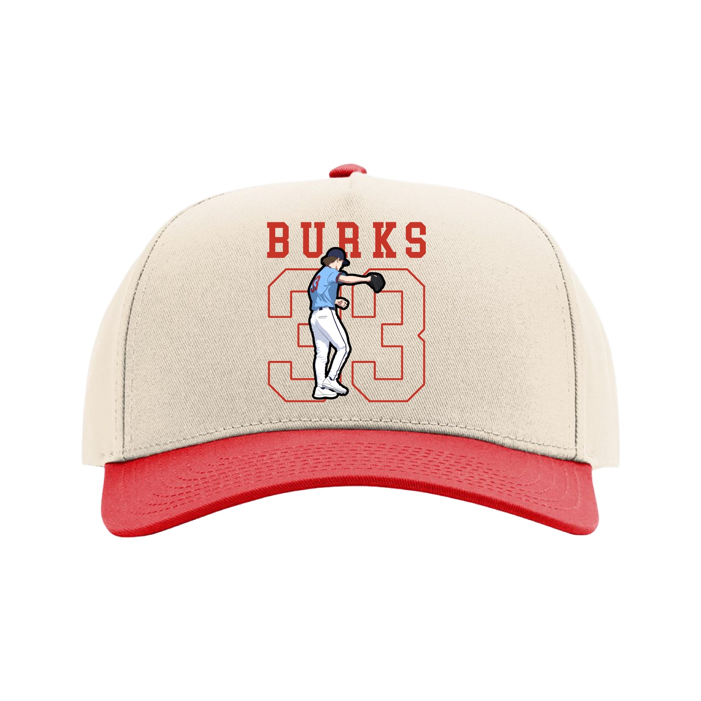 Full Fabric Five-Panel Champ Cap — Shirsey in Cream/Red