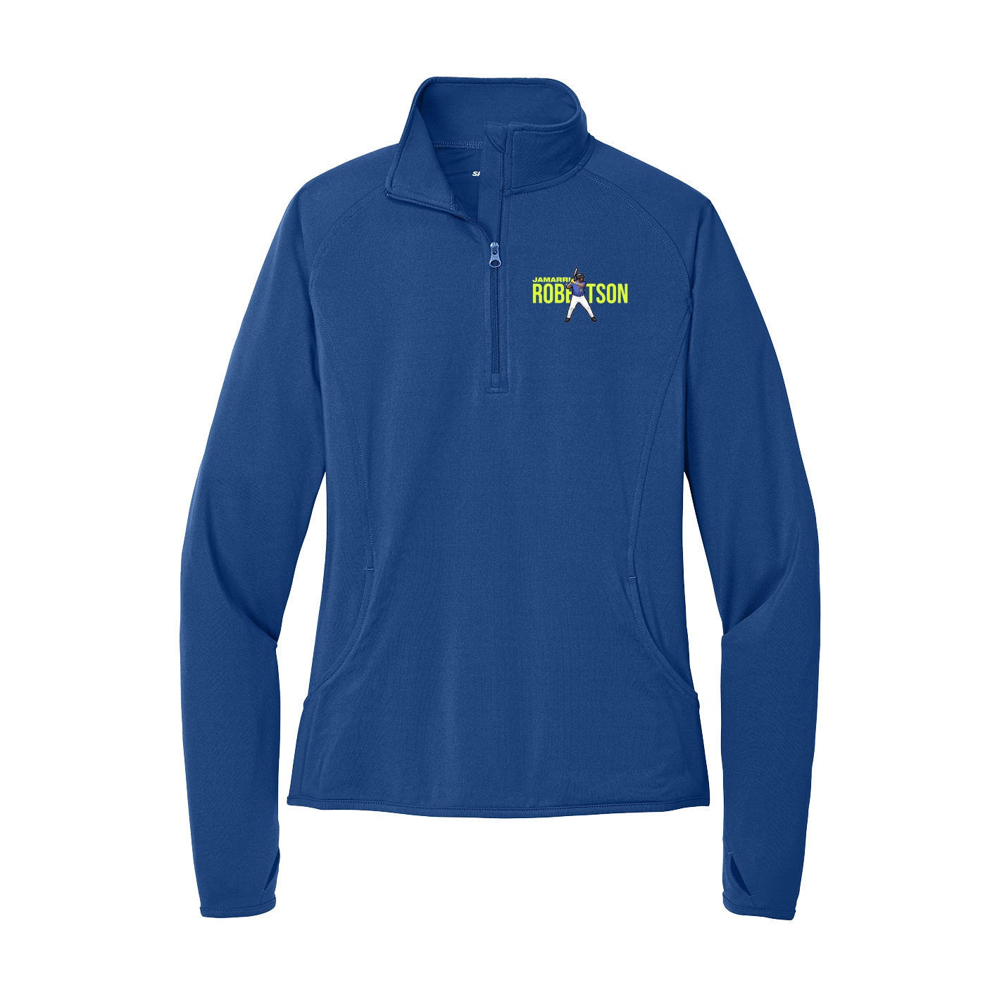 Women's Q-Zip Pullover — Player Name in Royal