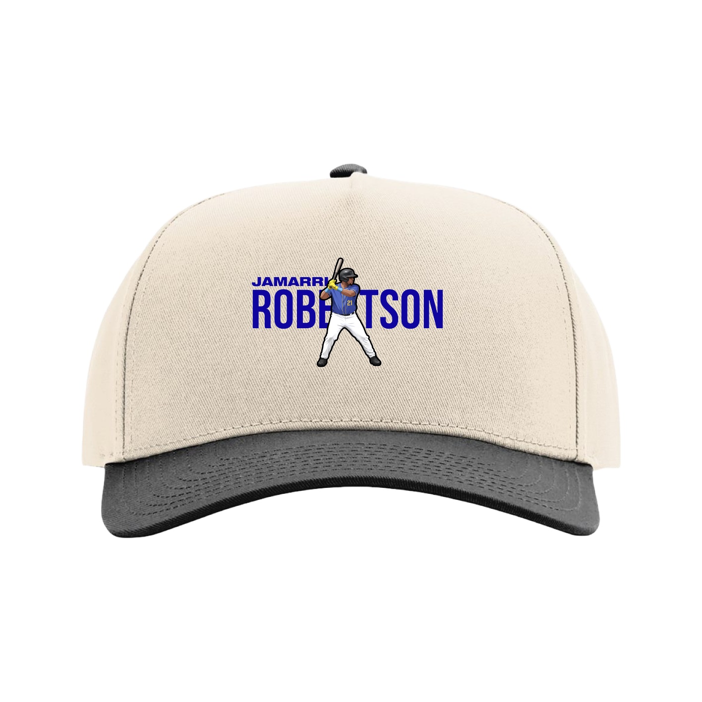 Full Fabric Five-Panel Champ Cap — Player Name in Cream/Black