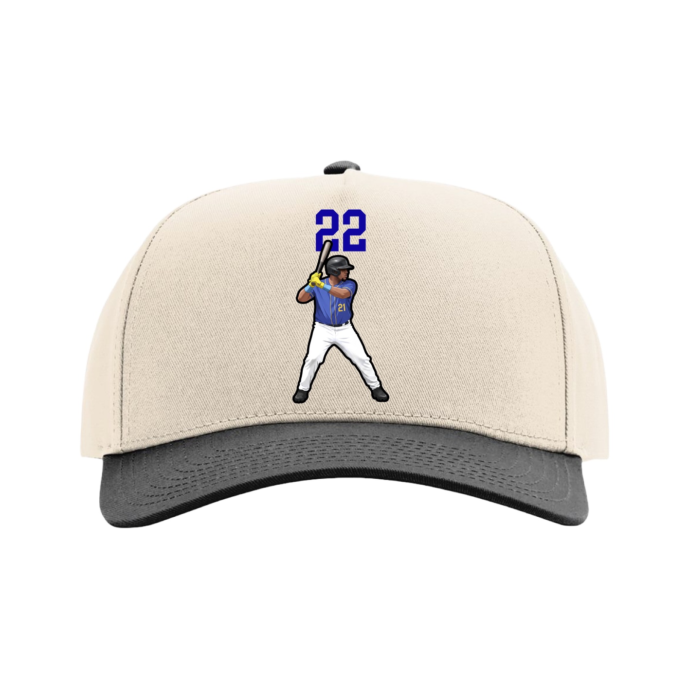 Full Fabric Five-Panel Champ Cap — Number Top in Cream/Black