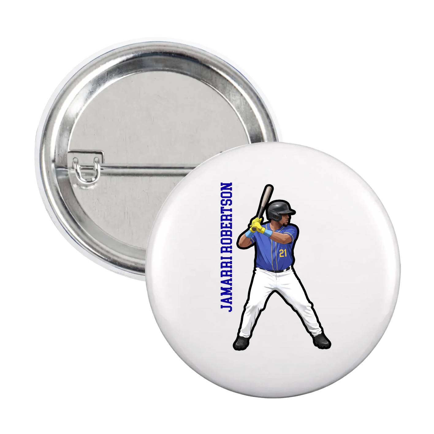Game Day Button — Name Vertical in White
