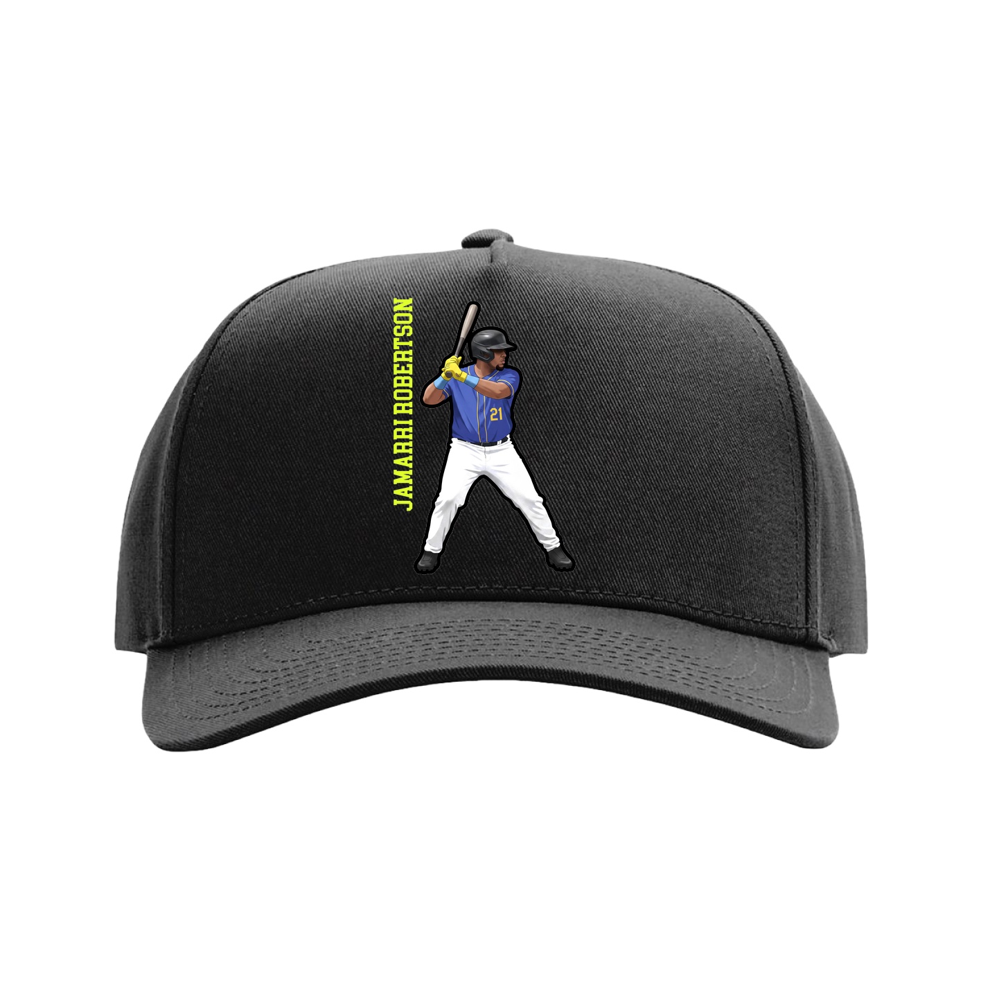 Full Fabric Five-Panel Champ Cap — Name Vertical in Black