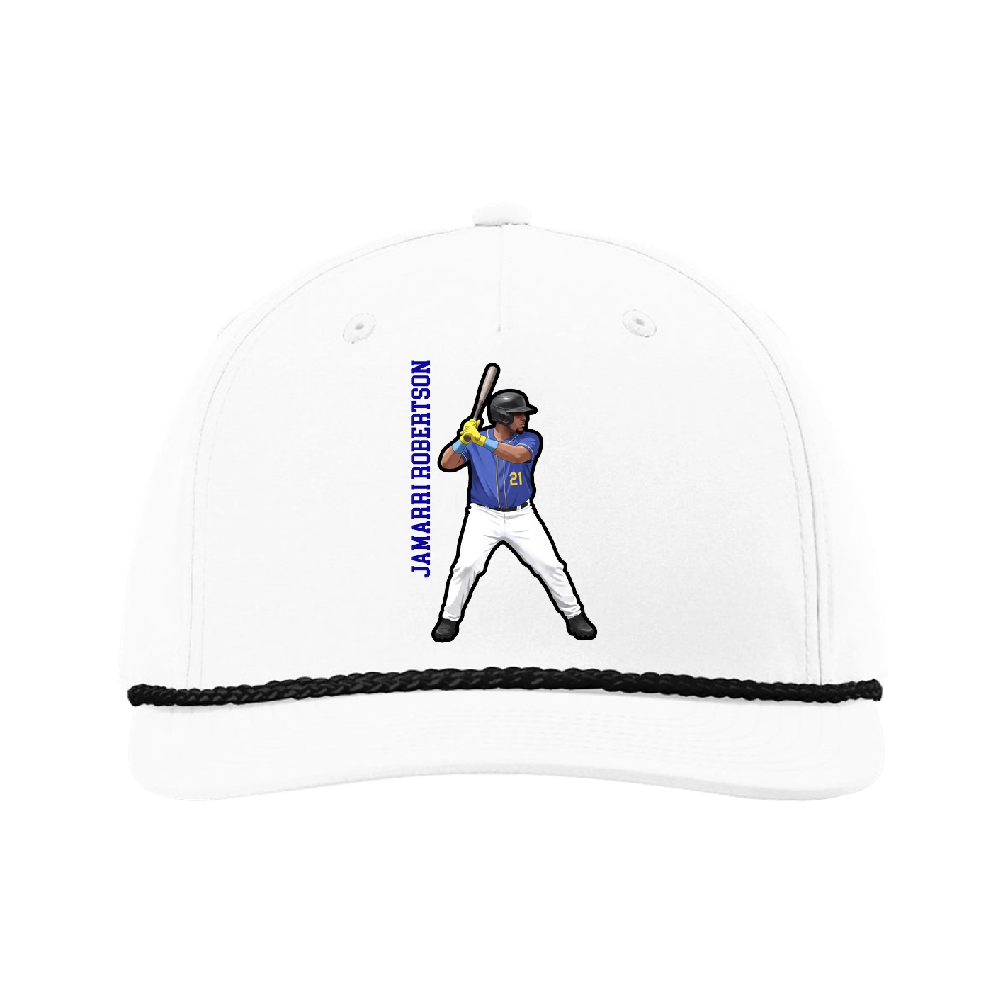 Five-Panel Classic Rope Cap — Name Vertical in White