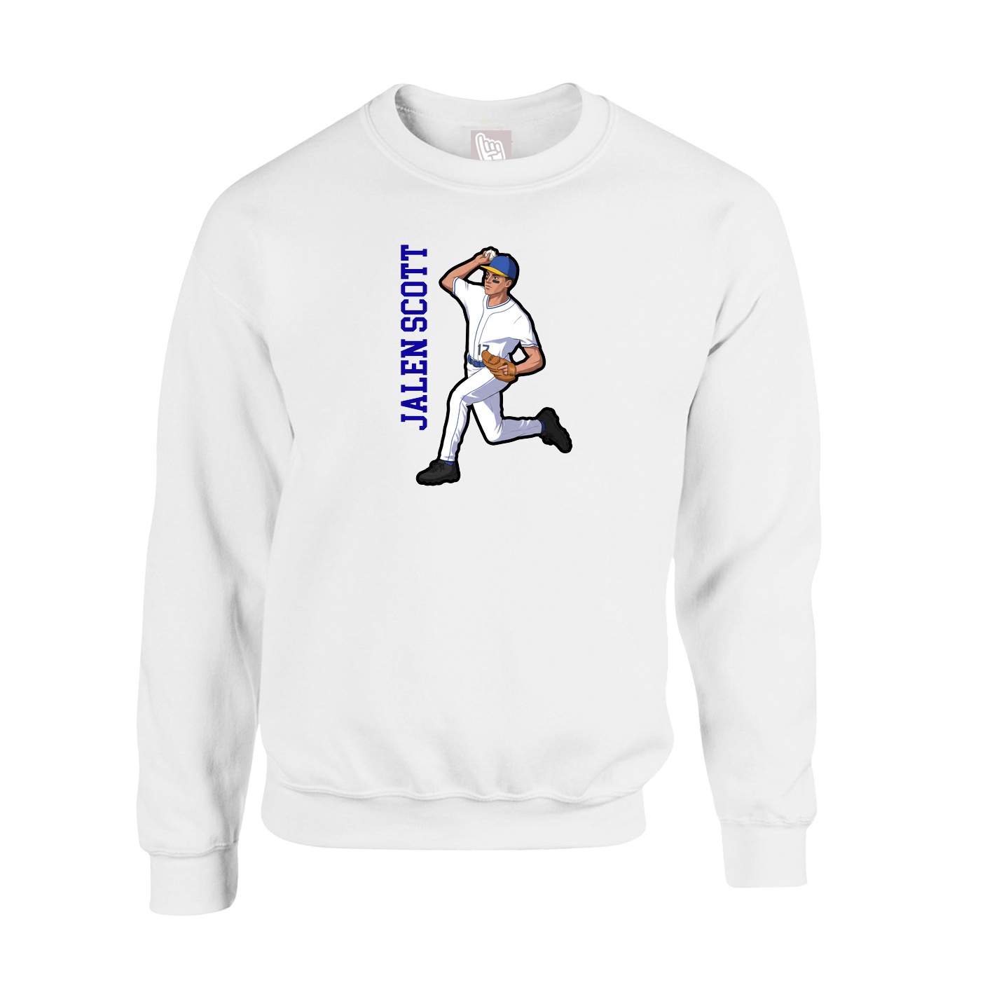 Fleece Crew — Name Vertical in White