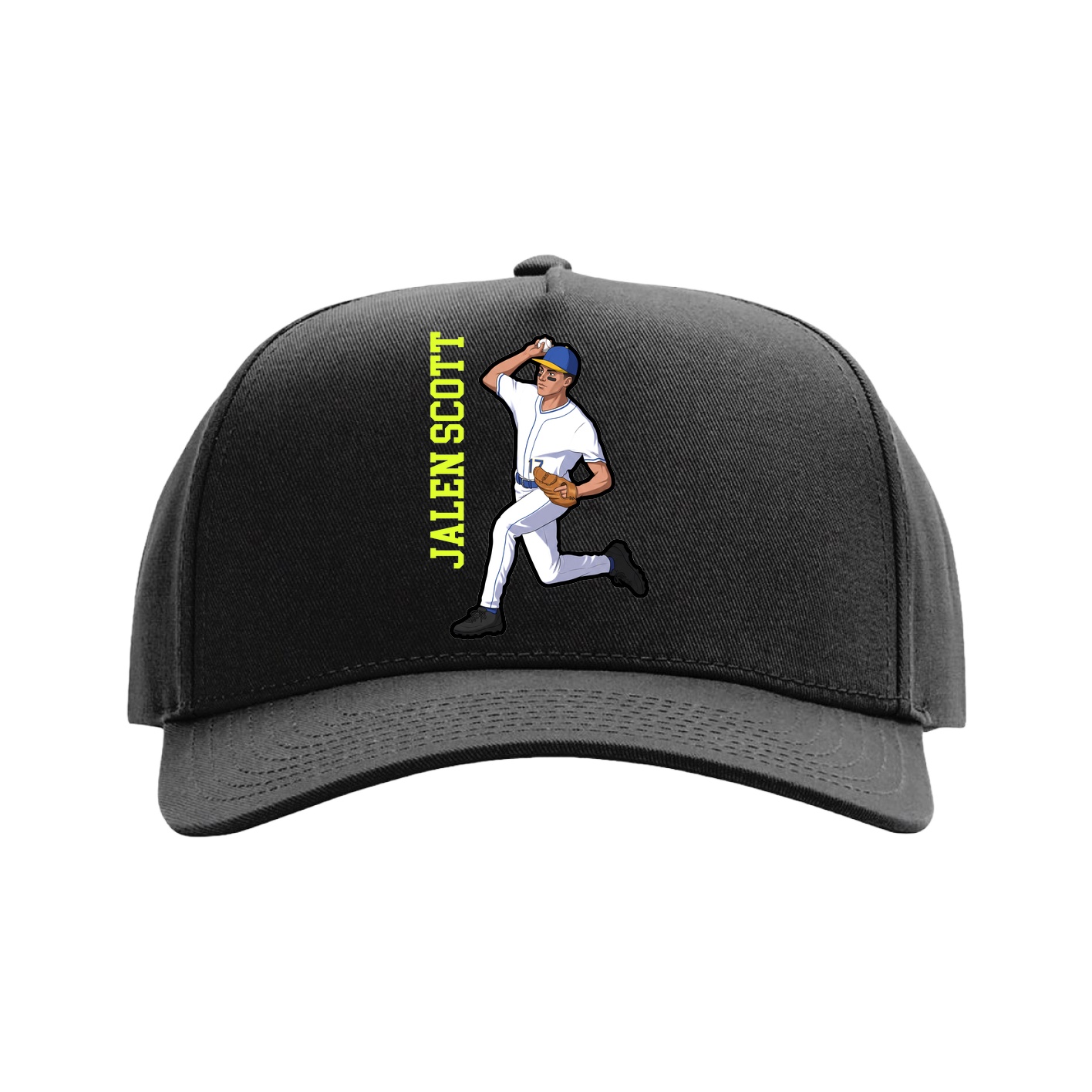Full Fabric Five-Panel Champ Cap — Name Vertical in Black