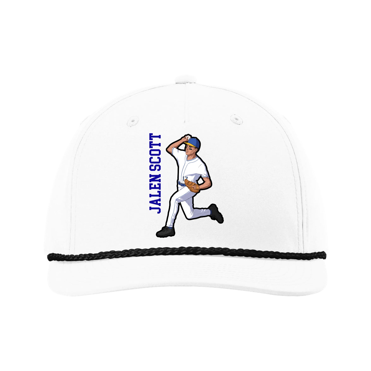 Five-Panel Classic Rope Cap — Name Vertical in White