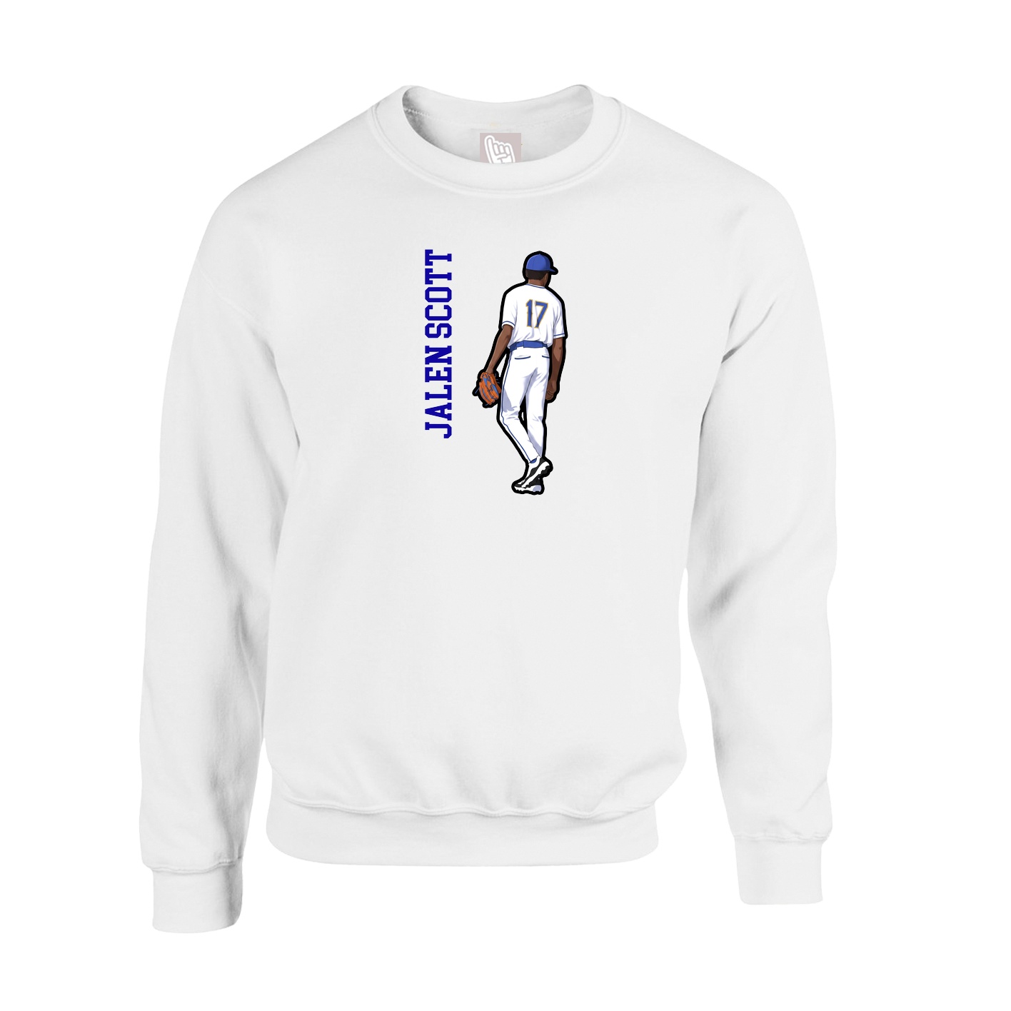 Fleece Crew — Name Vertical in White