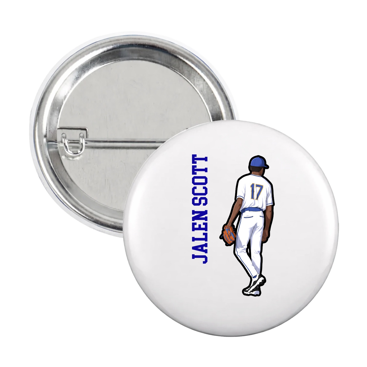 Game Day Button — Name Vertical in White