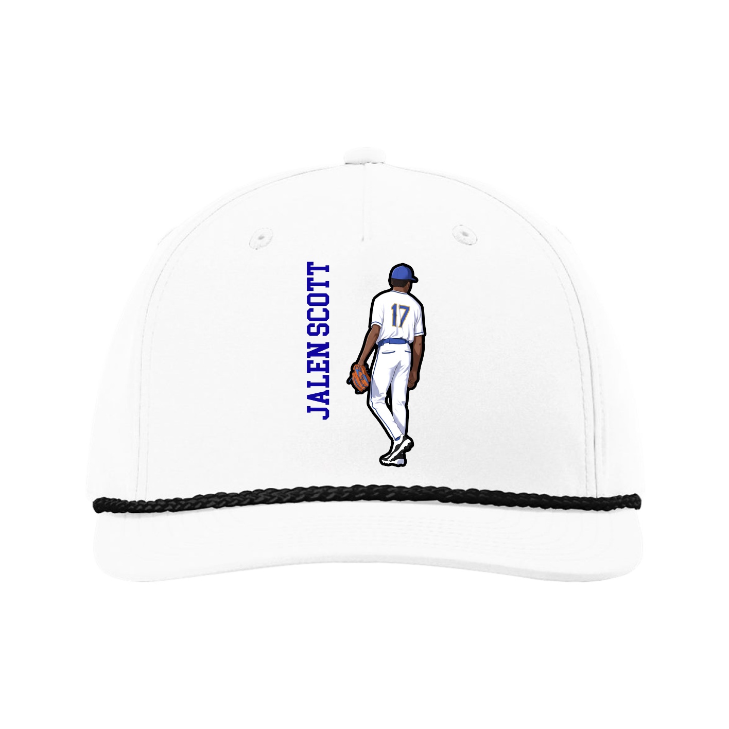 Five-Panel Classic Rope Cap — Name Vertical in White