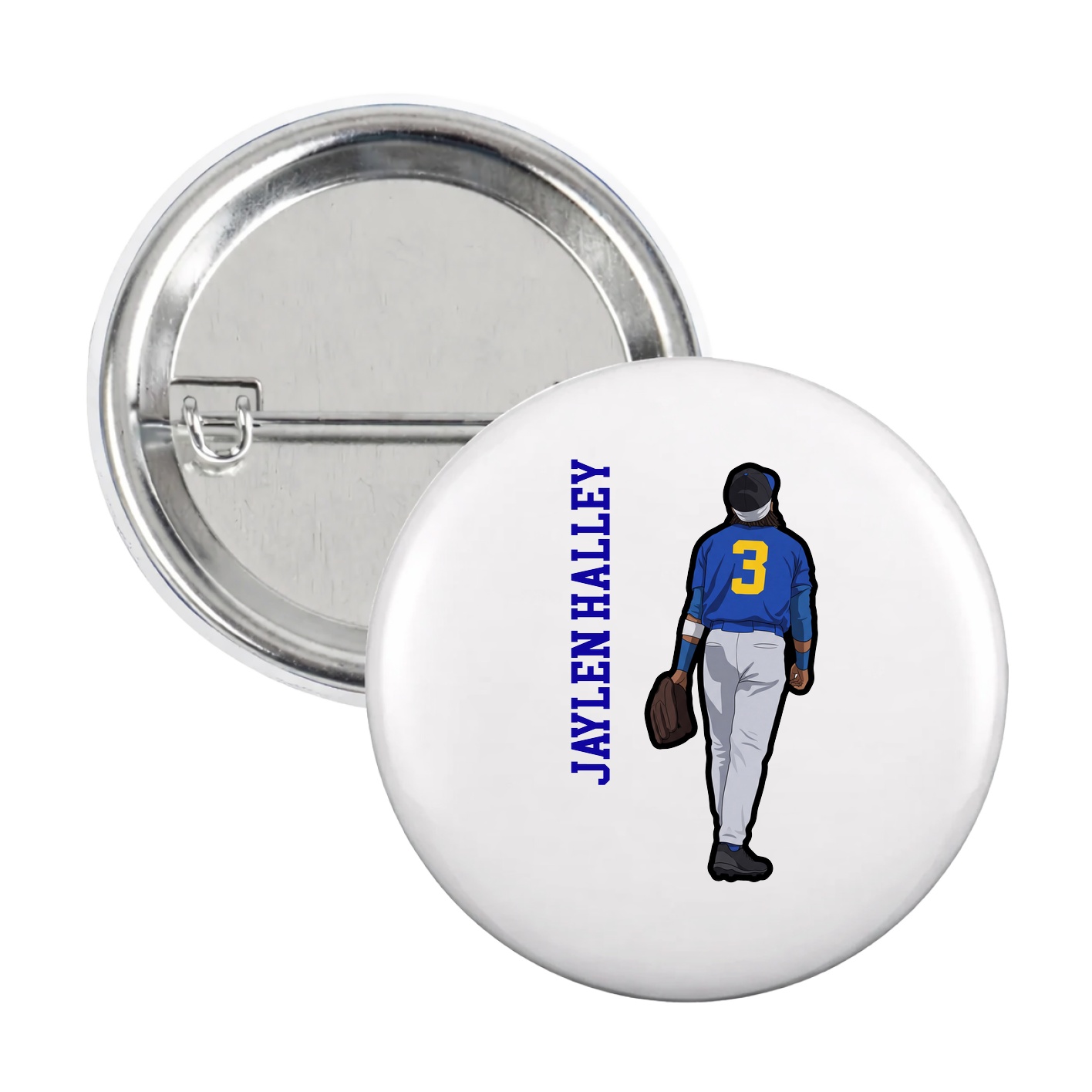 Game Day Button — Name Vertical in White