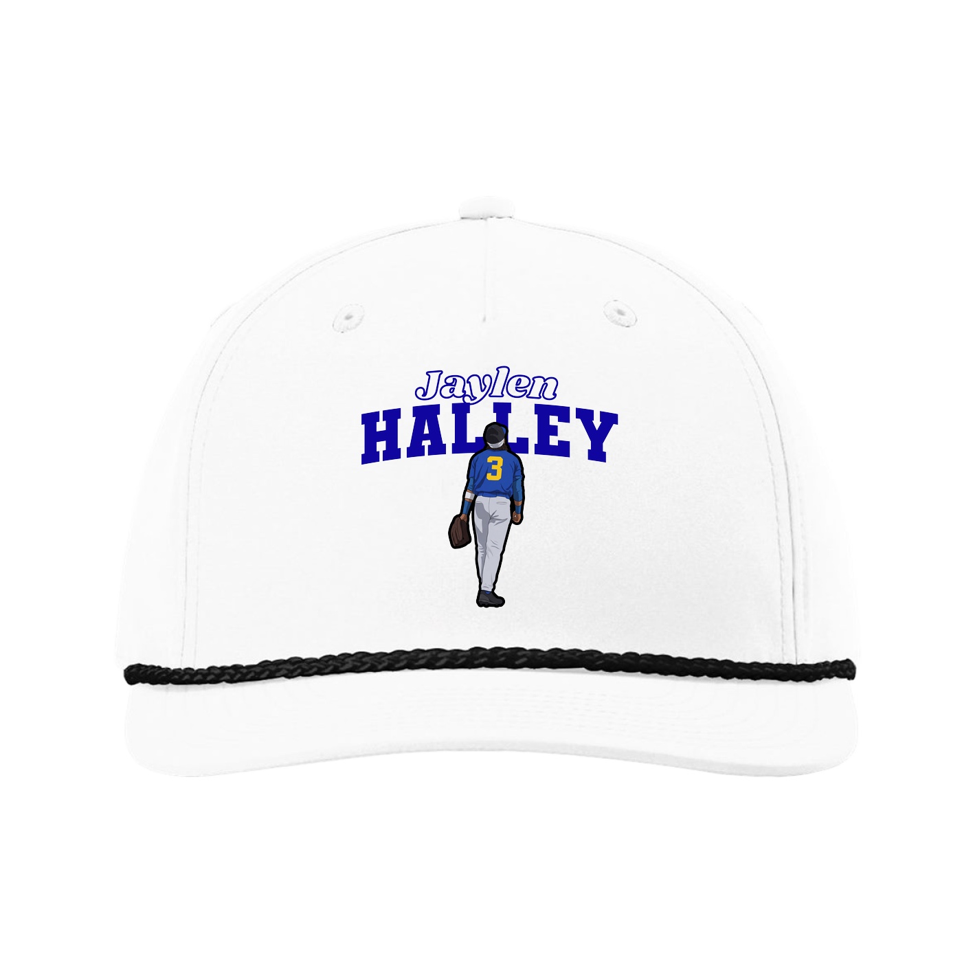 Five-Panel Classic Rope Cap — Name Arch in White